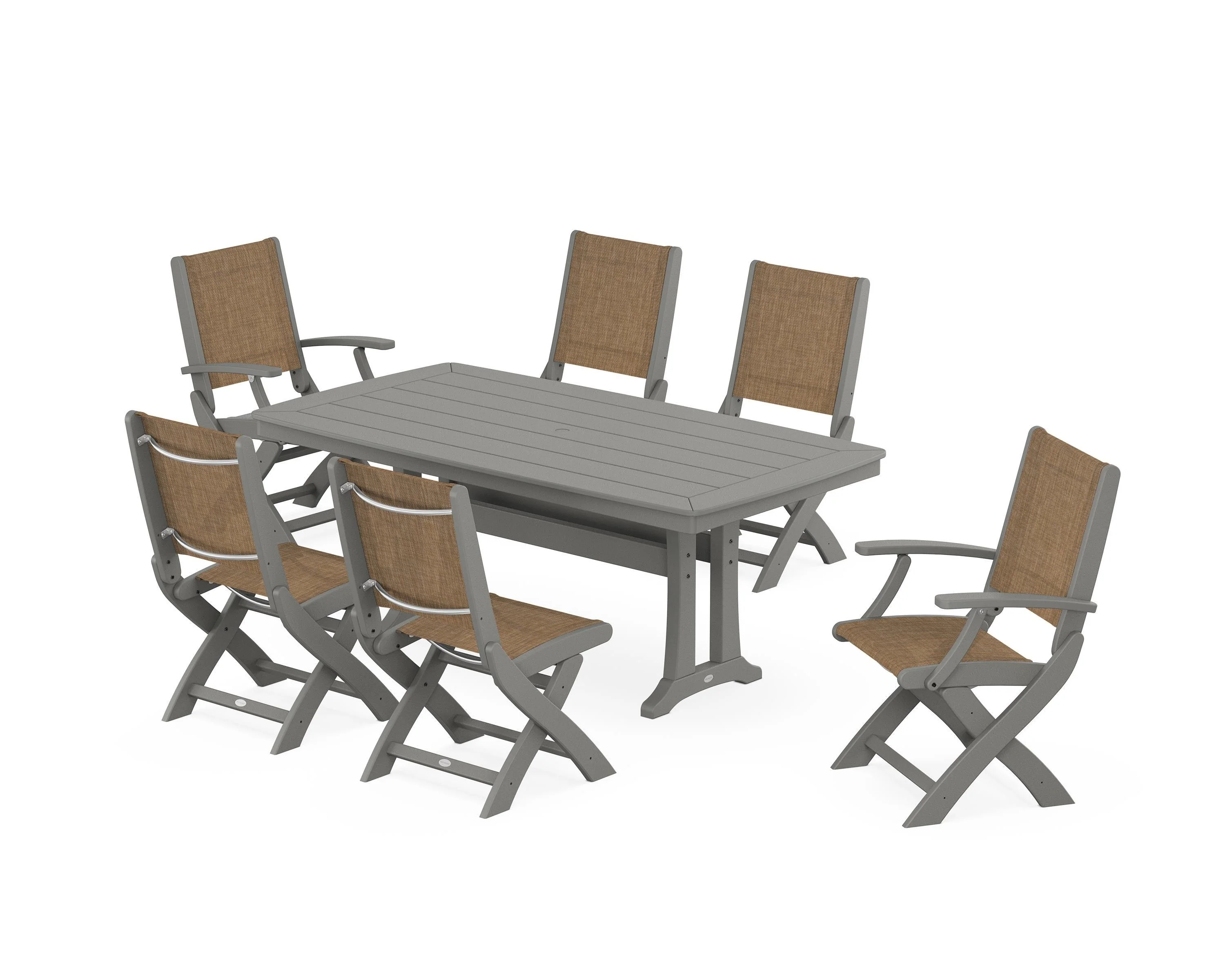 Coastal Folding Chair 7-Piece Dining Set with Trestle Legs - Image 39