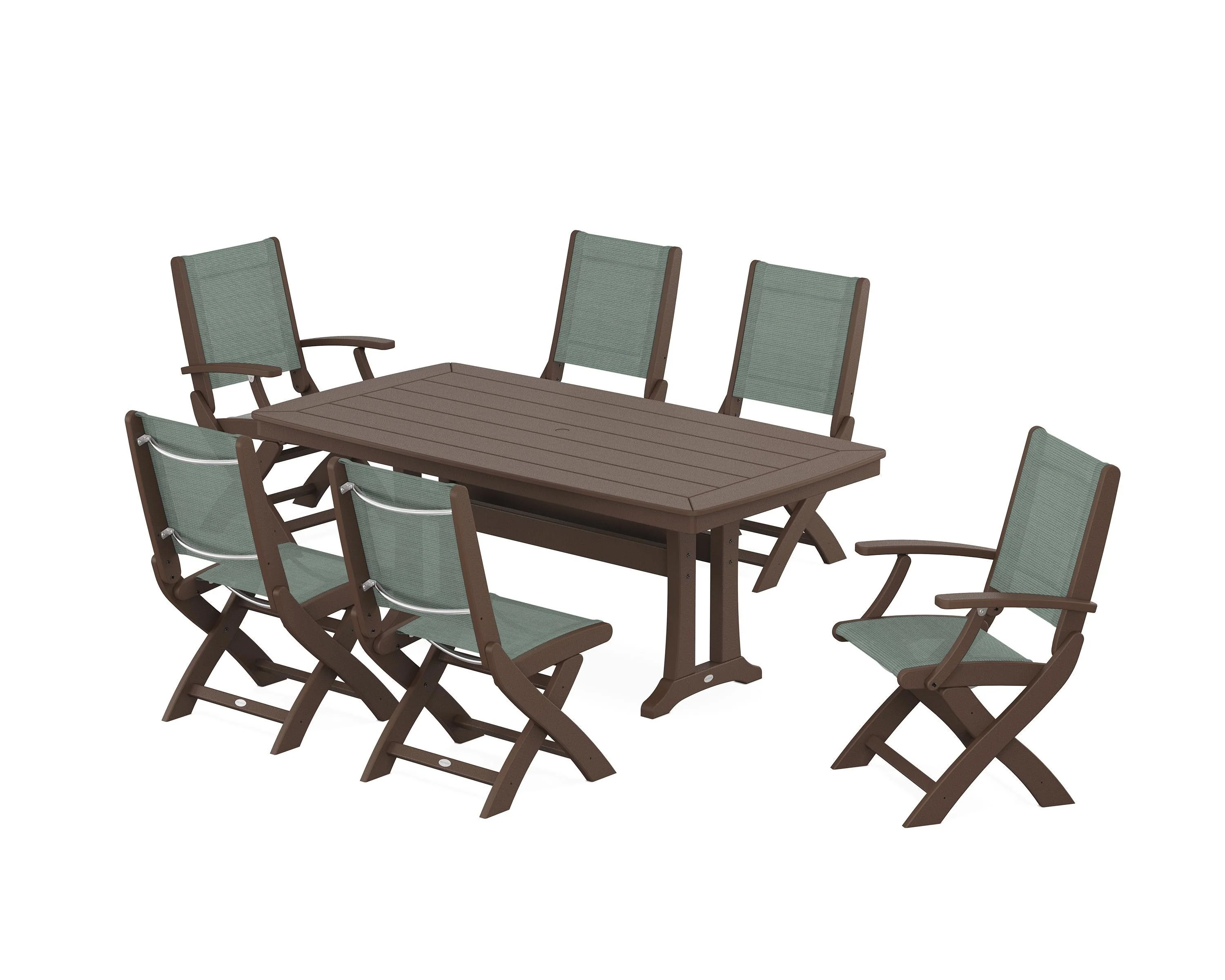 Coastal Folding Chair 7-Piece Dining Set with Trestle Legs - Image 4