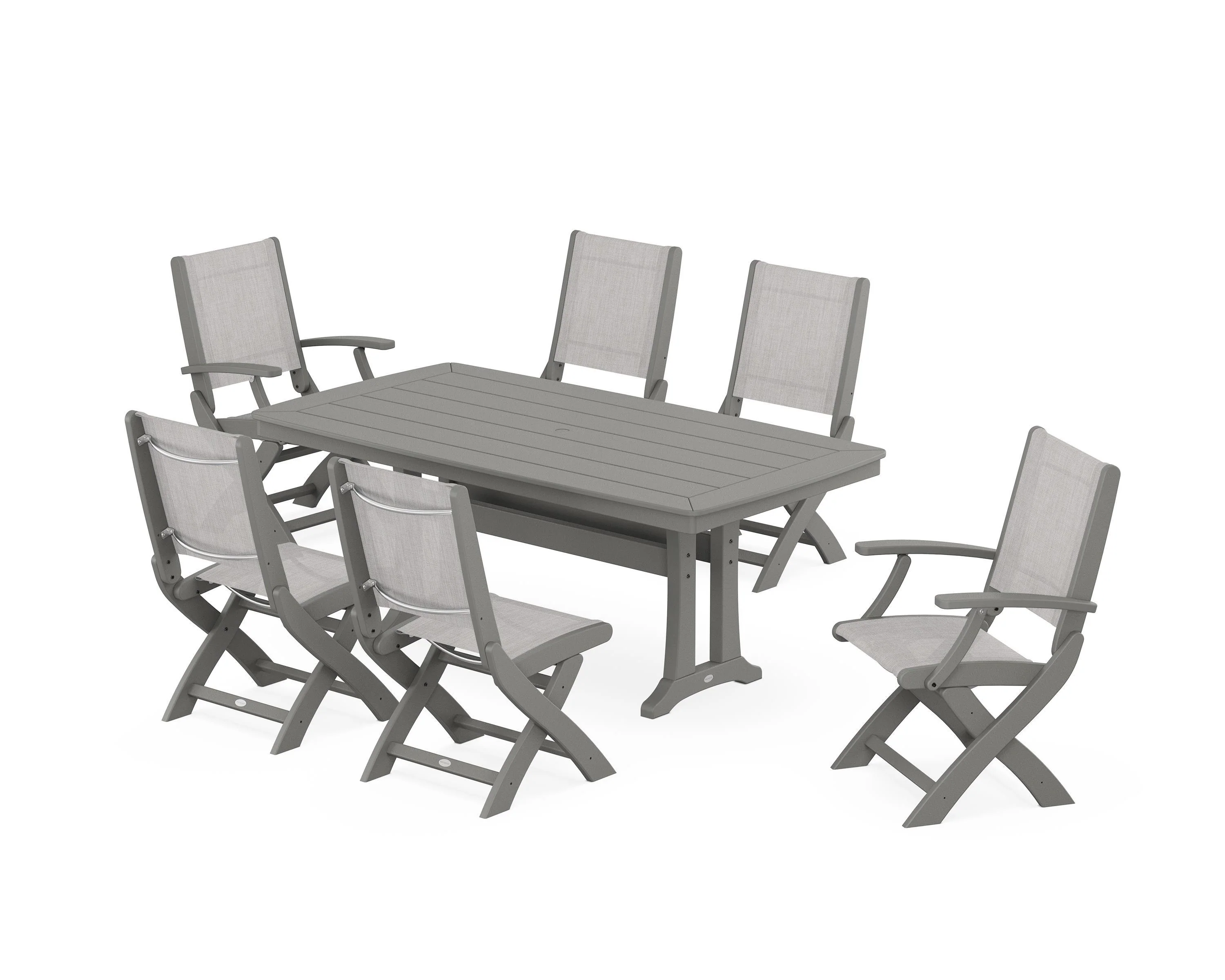 Coastal Folding Chair 7-Piece Dining Set with Trestle Legs - Image 40