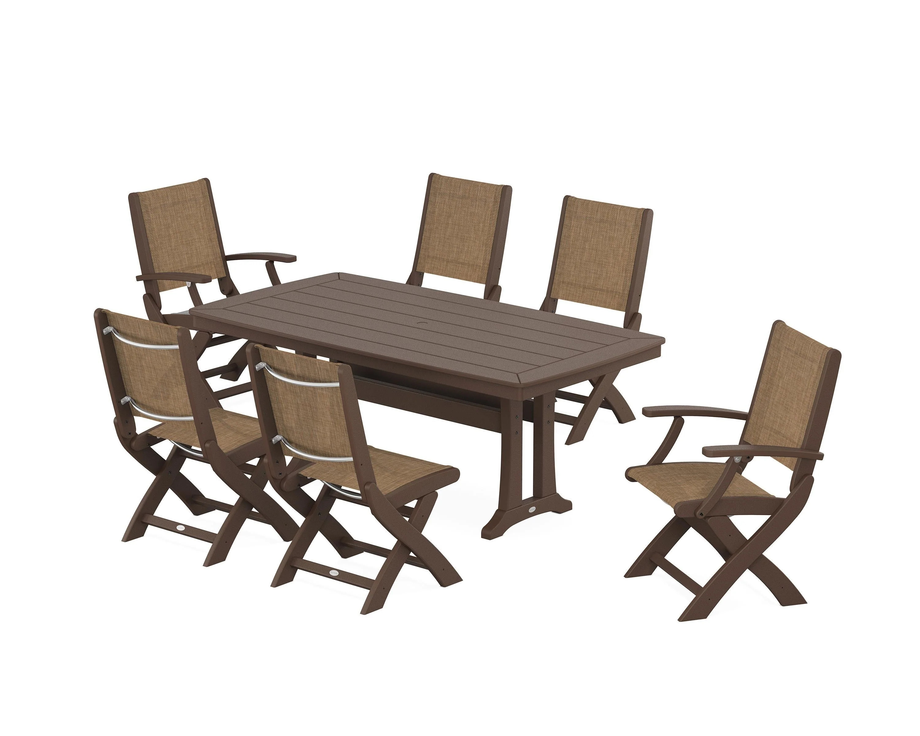 Coastal Folding Chair 7-Piece Dining Set with Trestle Legs - Image 41