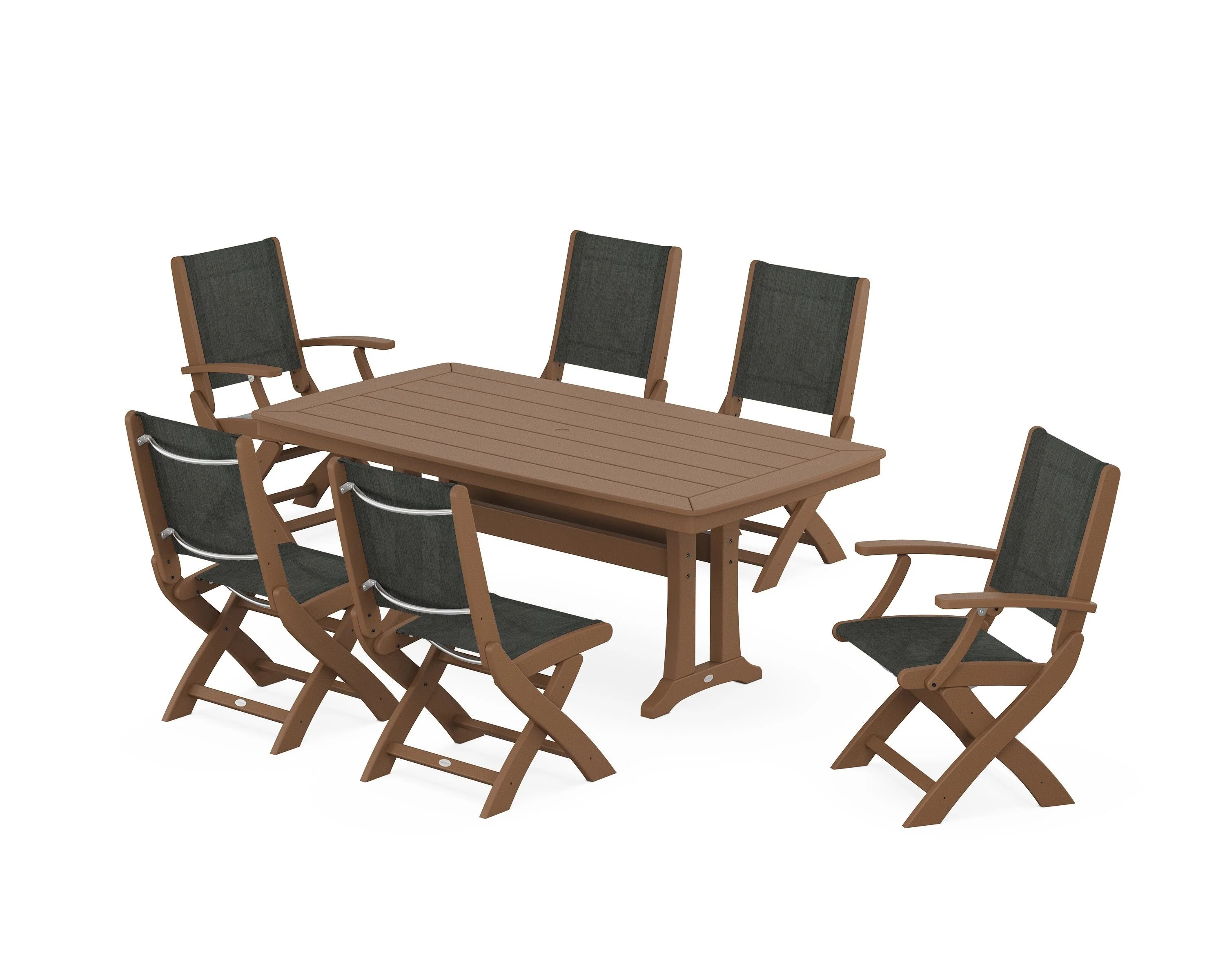 Coastal Folding Chair 7-Piece Dining Set with Trestle Legs - Image 42