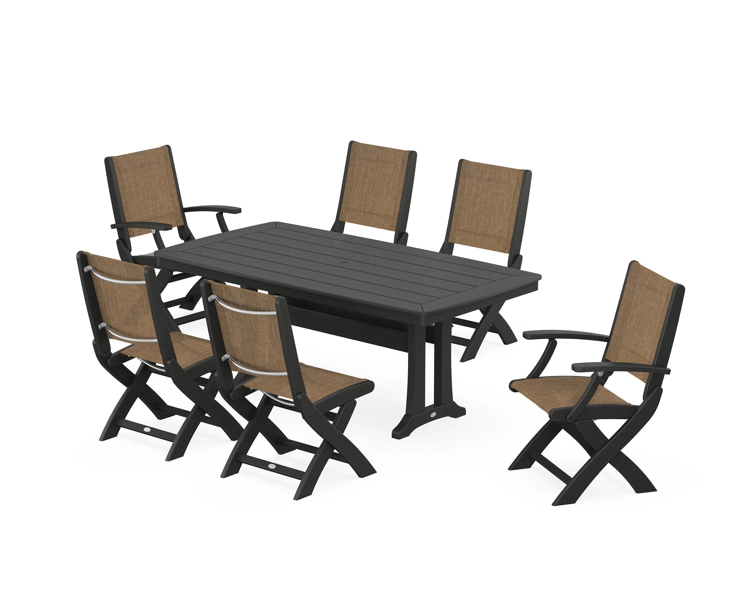 Coastal Folding Chair 7-Piece Dining Set with Trestle Legs - Image 43