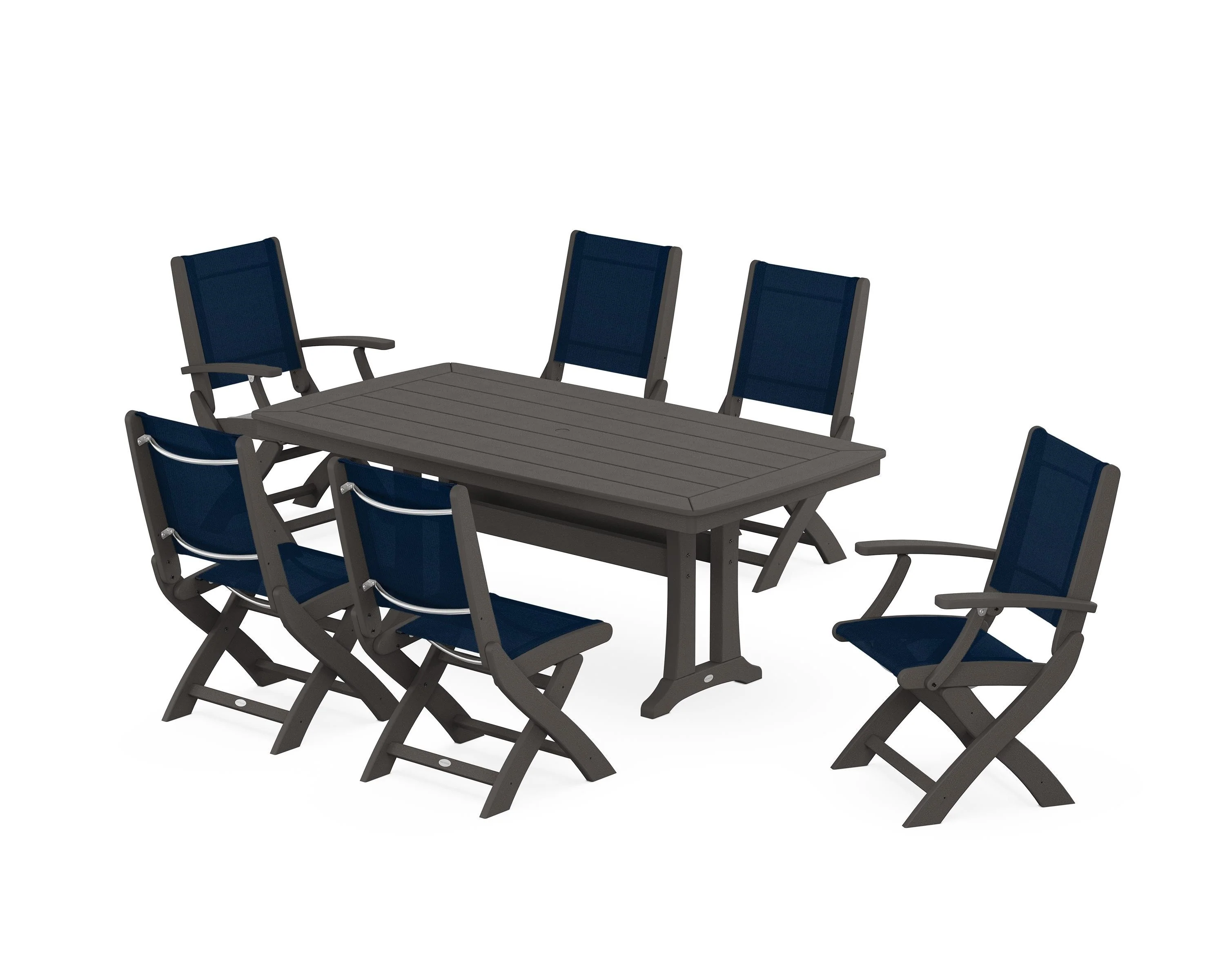 Coastal Folding Chair 7-Piece Dining Set with Trestle Legs - Image 44