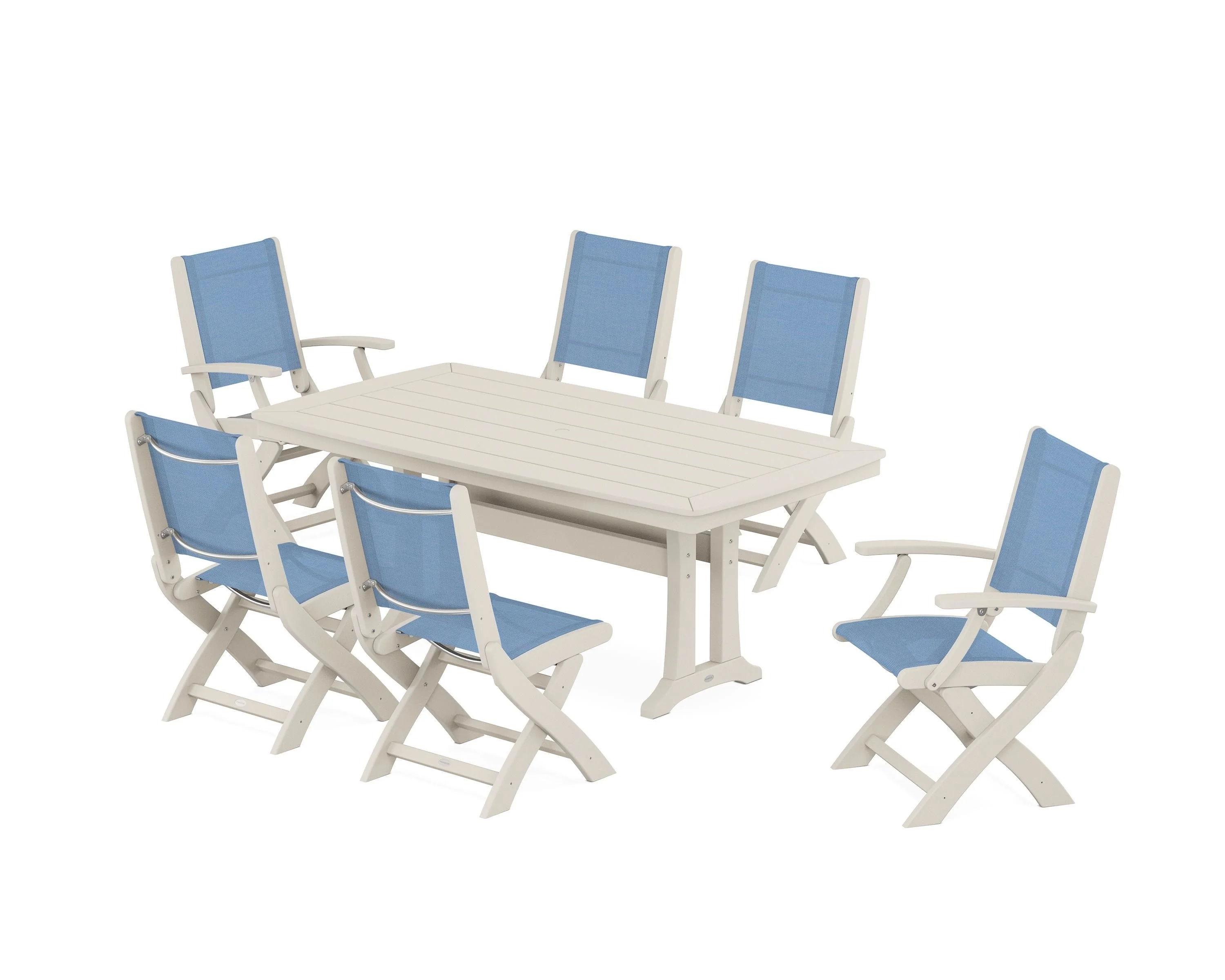 Coastal Folding Chair 7-Piece Dining Set with Trestle Legs - Image 45
