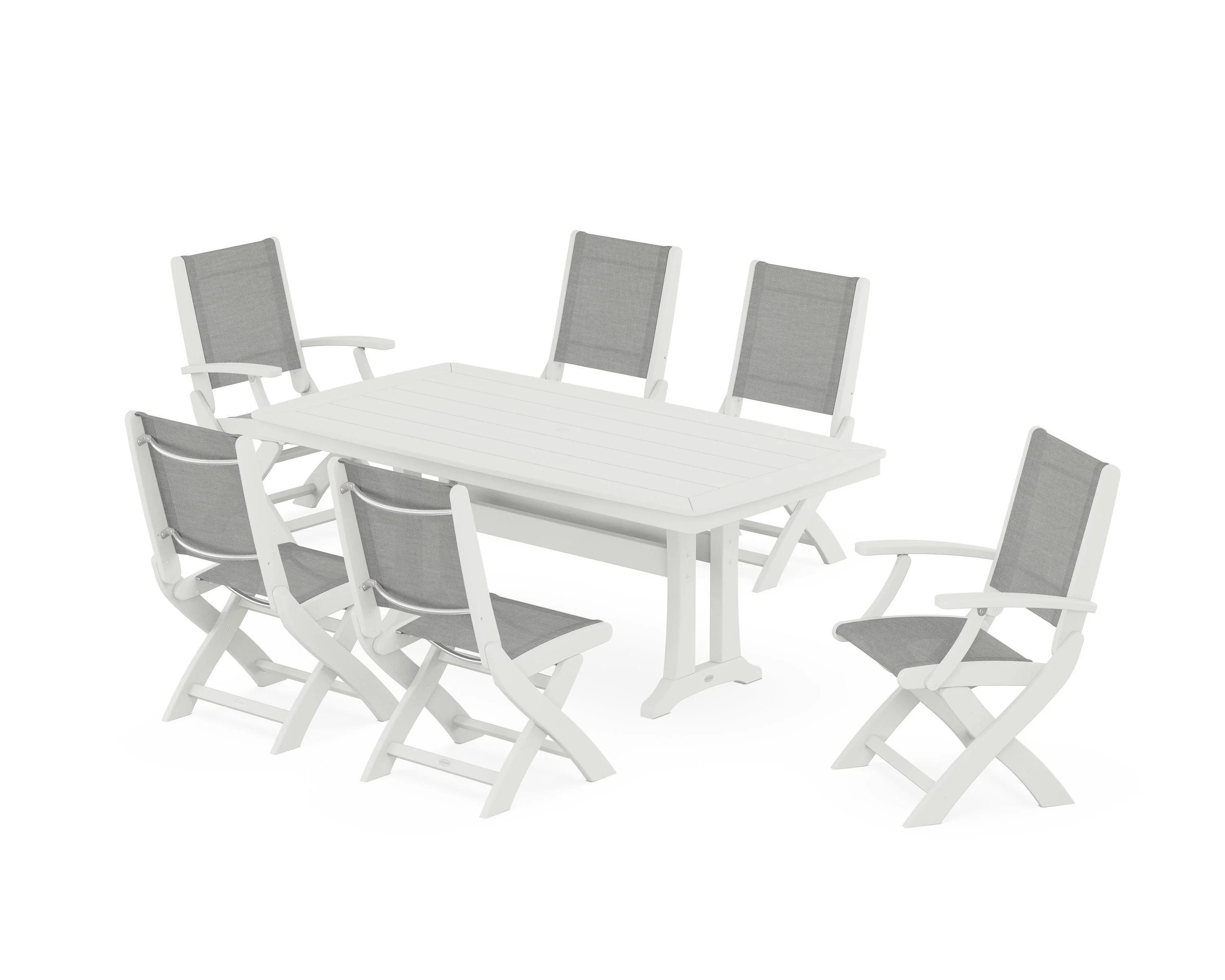 Coastal Folding Chair 7-Piece Dining Set with Trestle Legs - Image 47