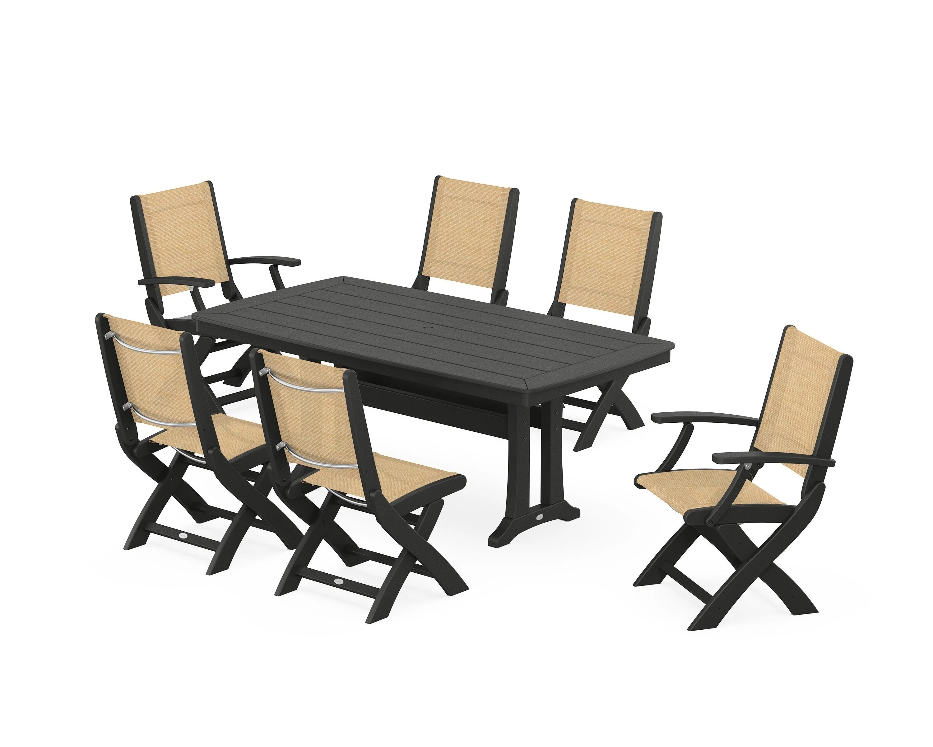 Coastal Folding Chair 7-Piece Dining Set with Trestle Legs - Image 49