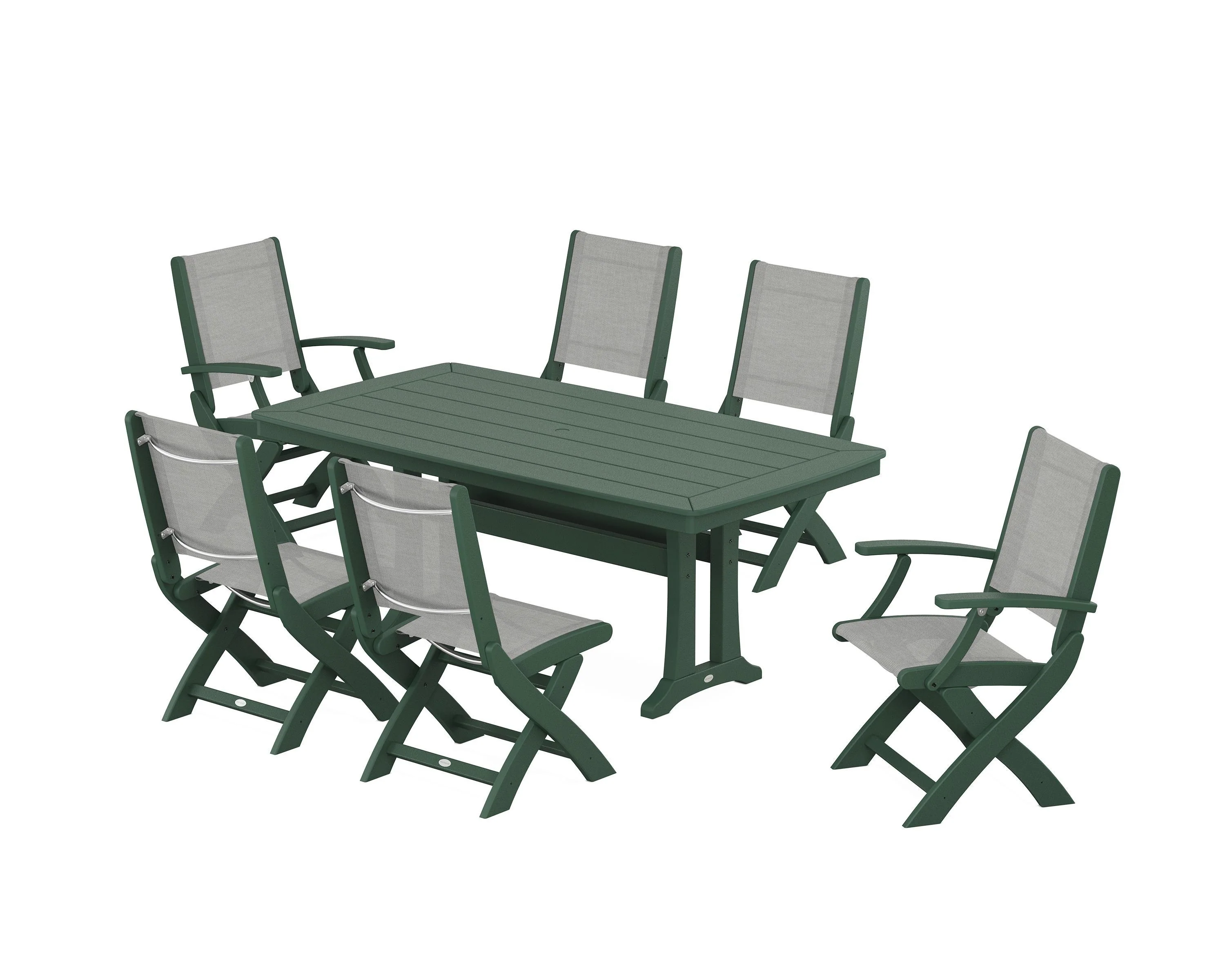 Coastal Folding Chair 7-Piece Dining Set with Trestle Legs - Image 5