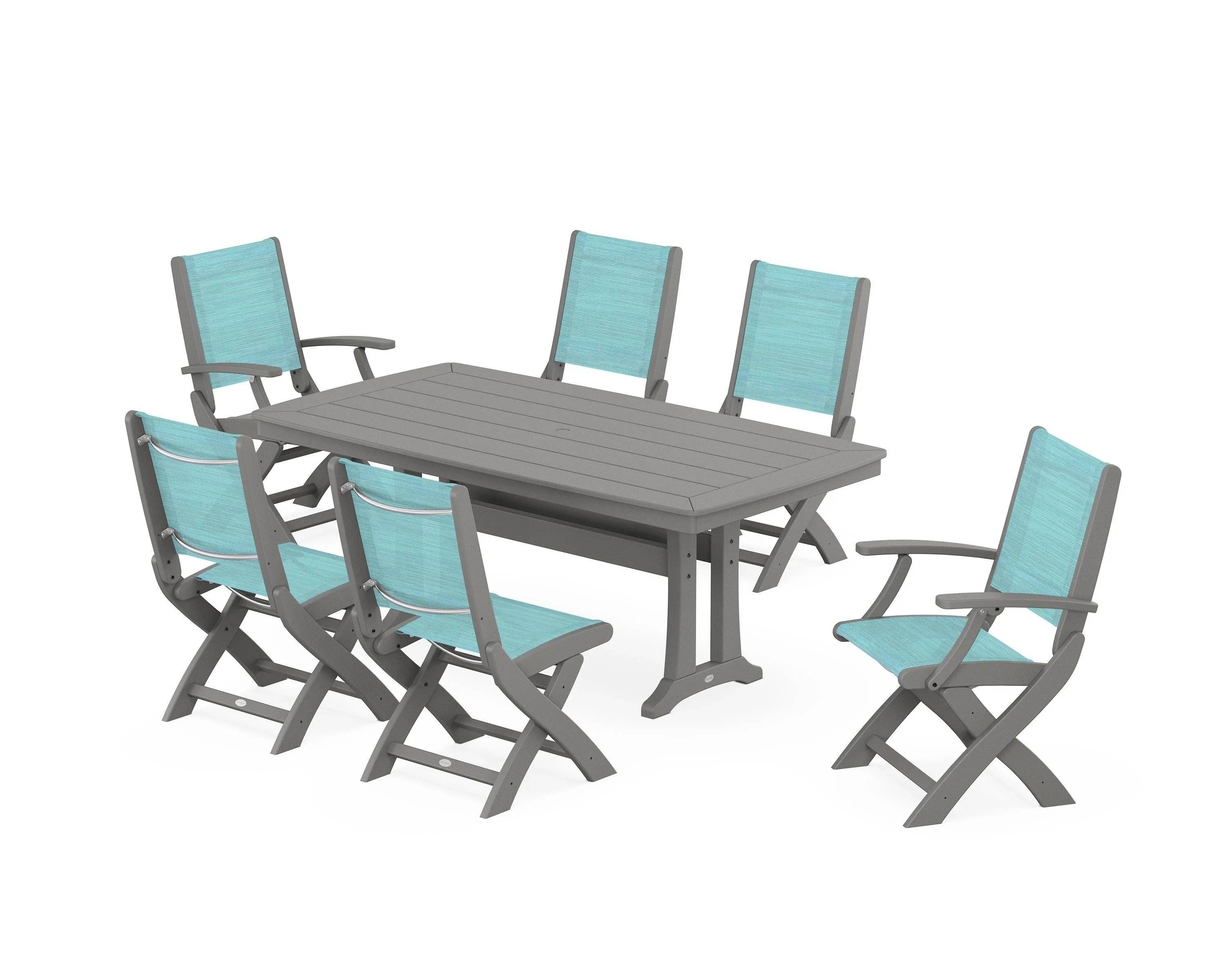 Coastal Folding Chair 7-Piece Dining Set with Trestle Legs - Image 50