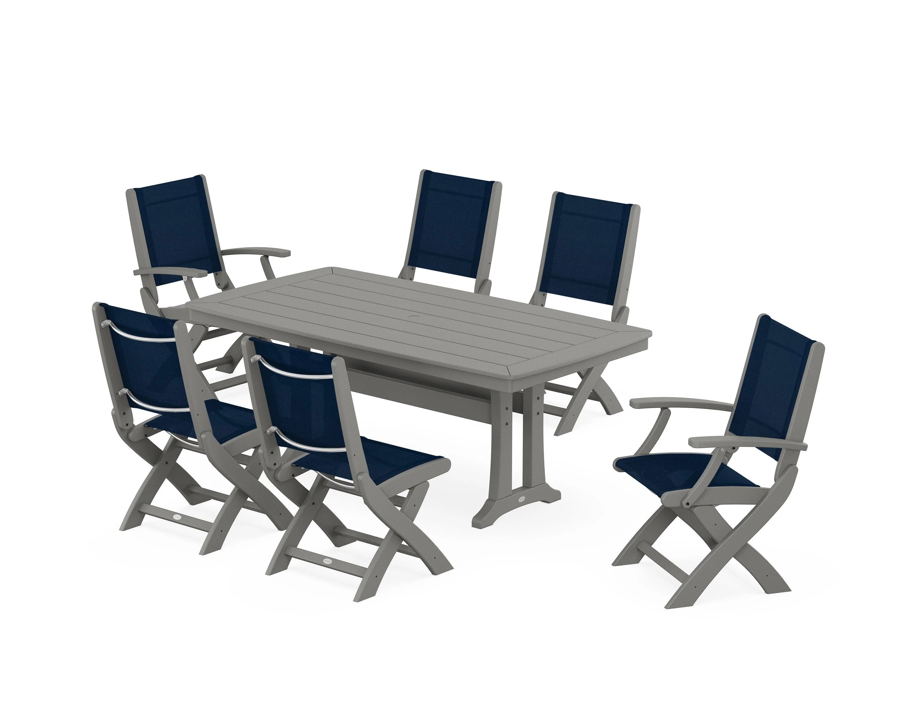 Coastal Folding Chair 7-Piece Dining Set with Trestle Legs - Image 51
