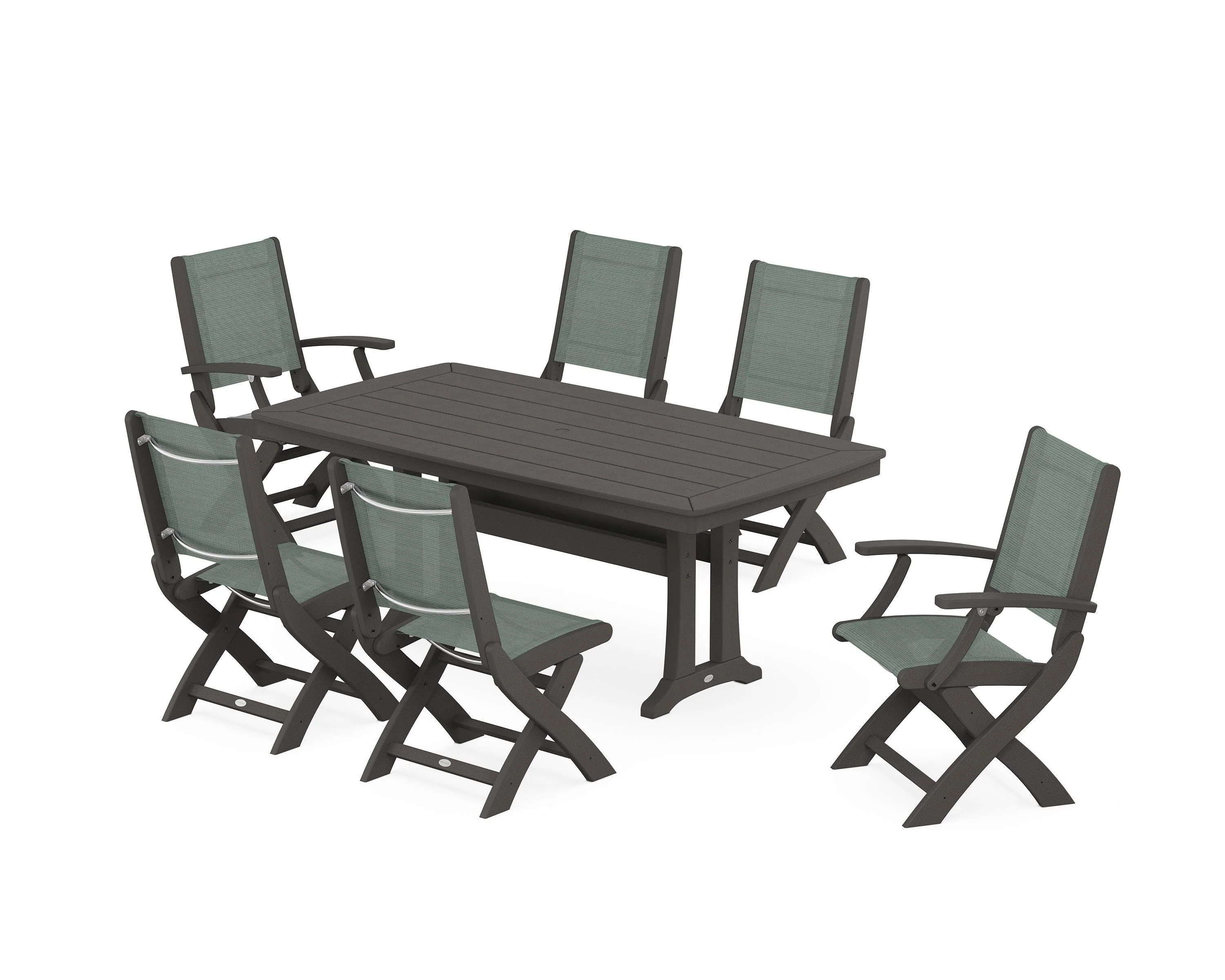 Coastal Folding Chair 7-Piece Dining Set with Trestle Legs - Image 53