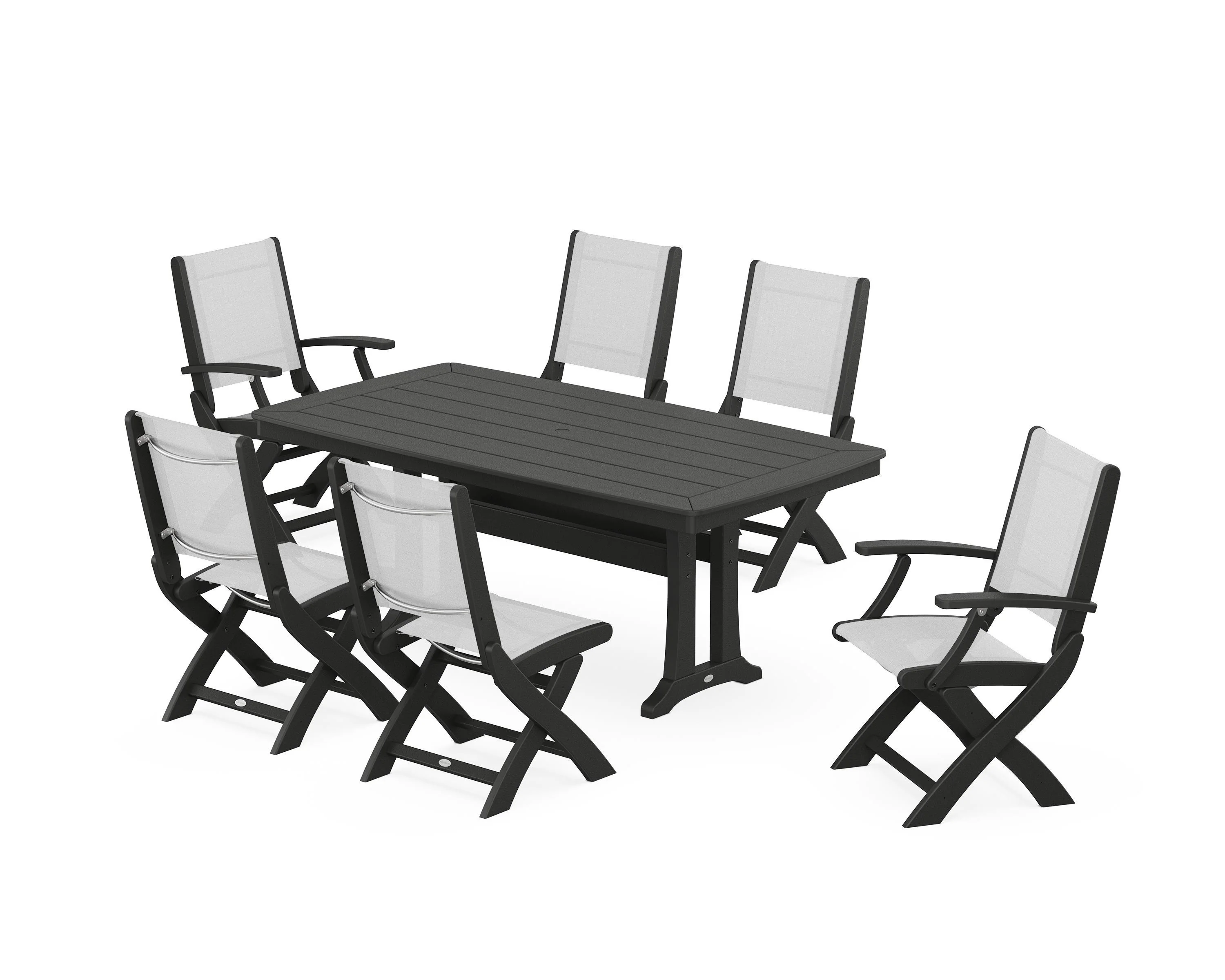 Coastal Folding Chair 7-Piece Dining Set with Trestle Legs - Image 54