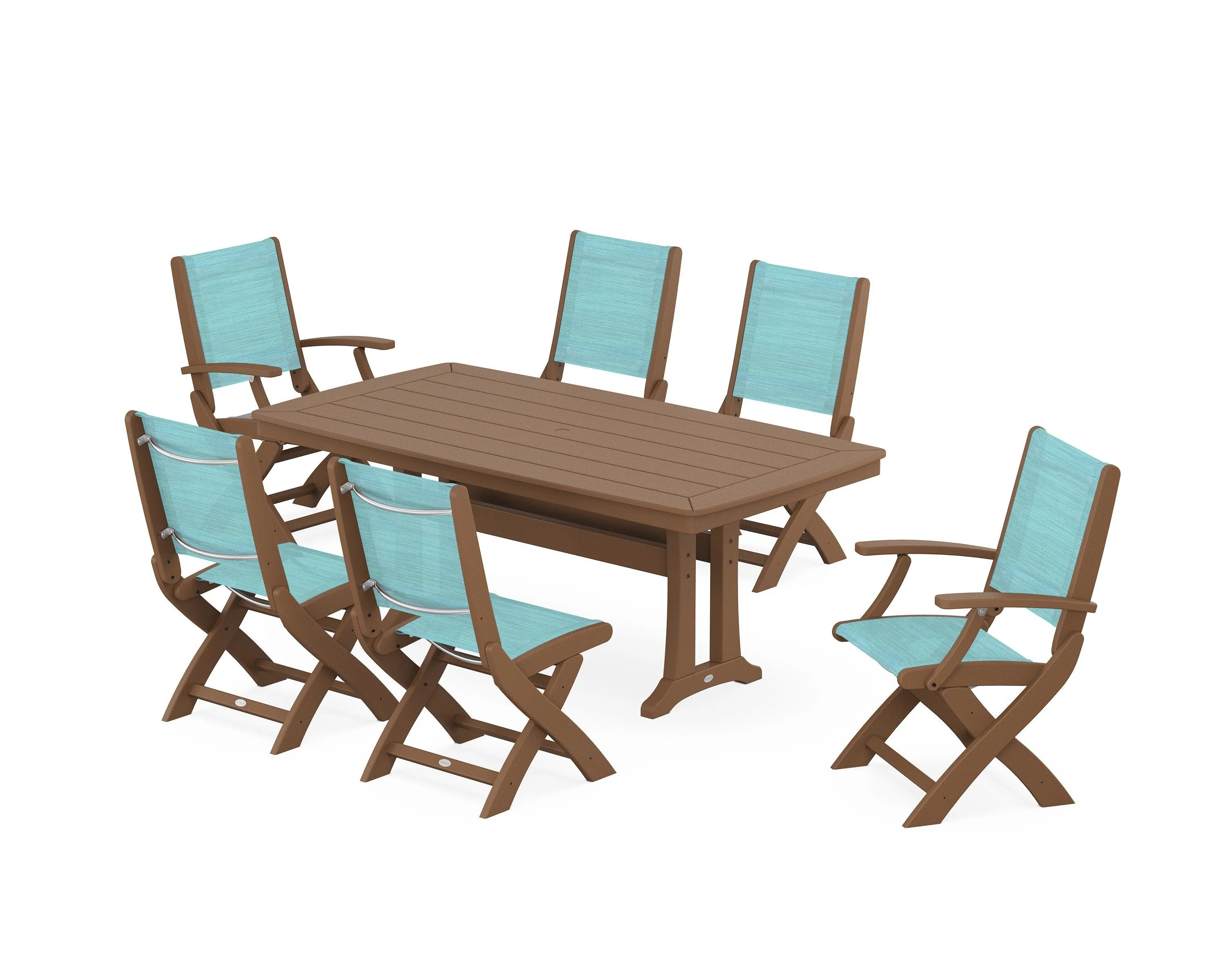 Coastal Folding Chair 7-Piece Dining Set with Trestle Legs - Image 55