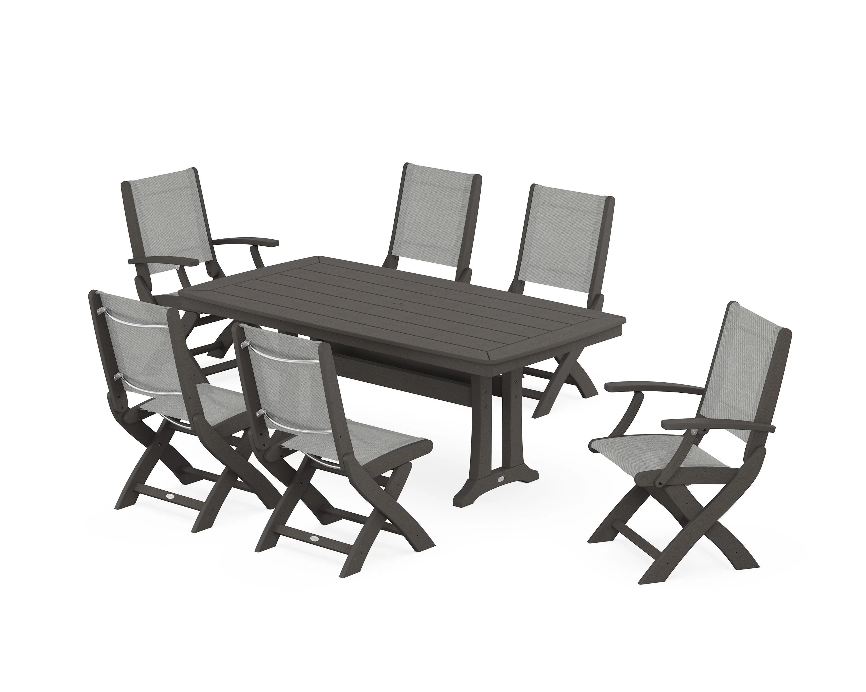 Coastal Folding Chair 7-Piece Dining Set with Trestle Legs - Image 56
