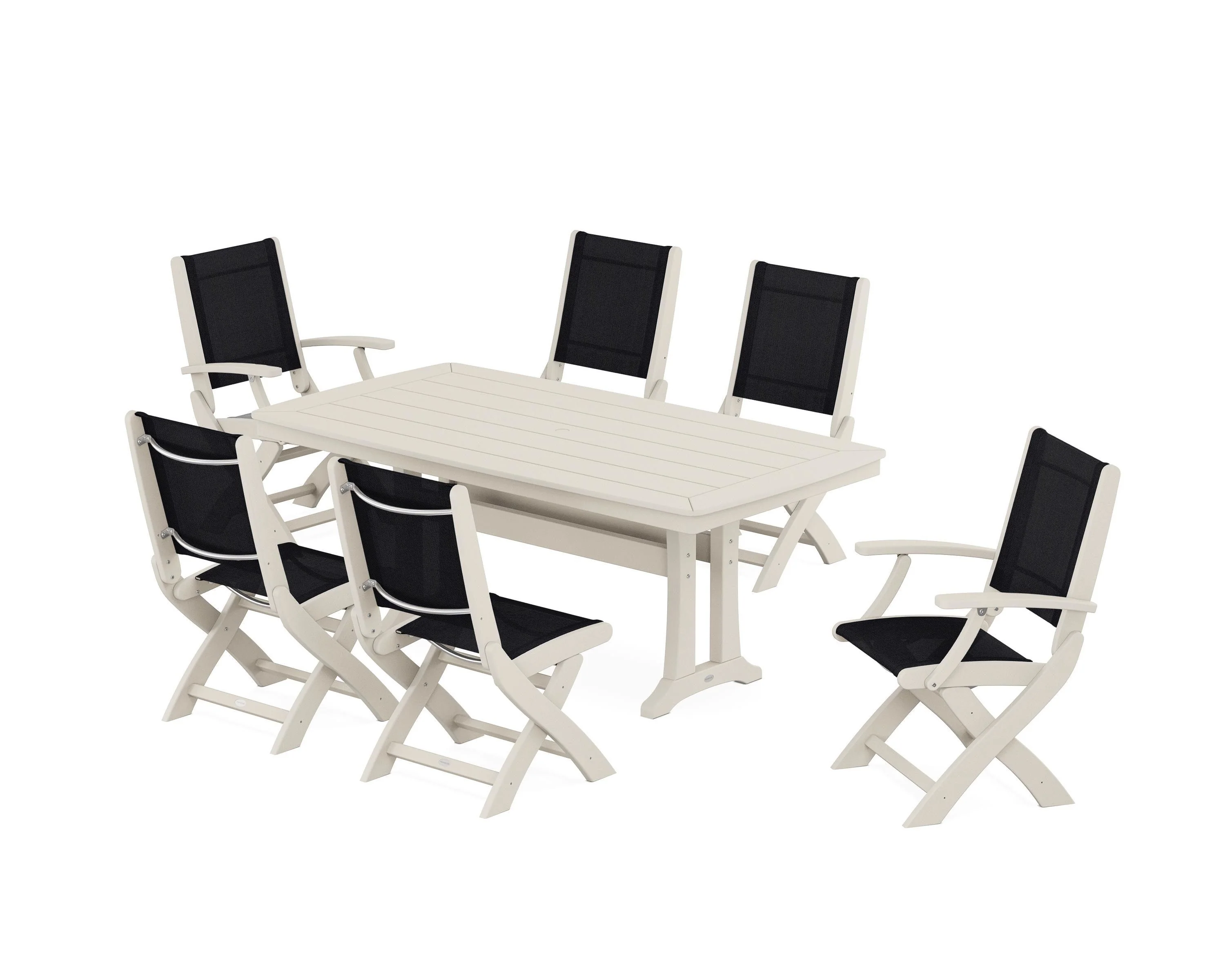 Coastal Folding Chair 7-Piece Dining Set with Trestle Legs - Image 57