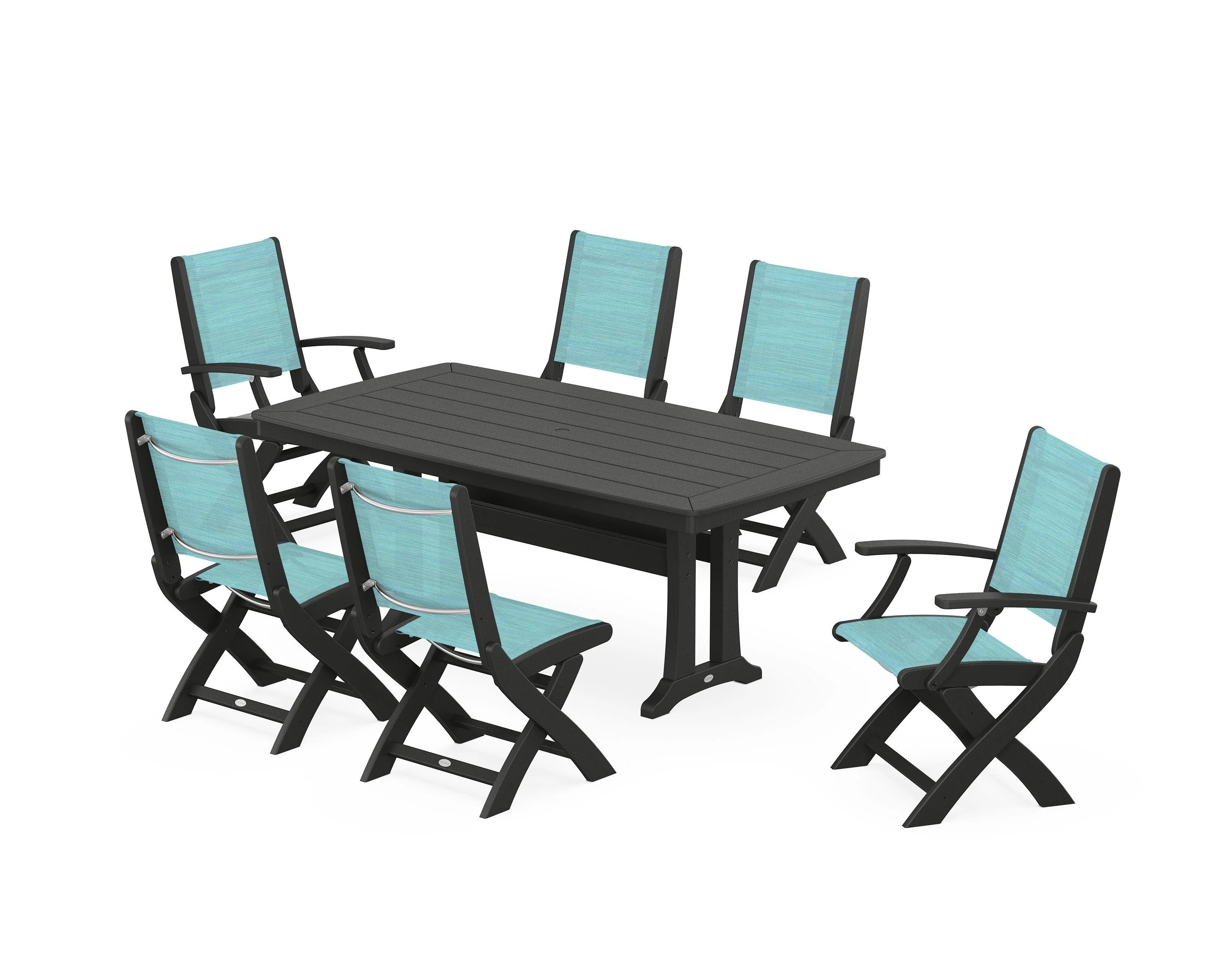 Coastal Folding Chair 7-Piece Dining Set with Trestle Legs - Image 59