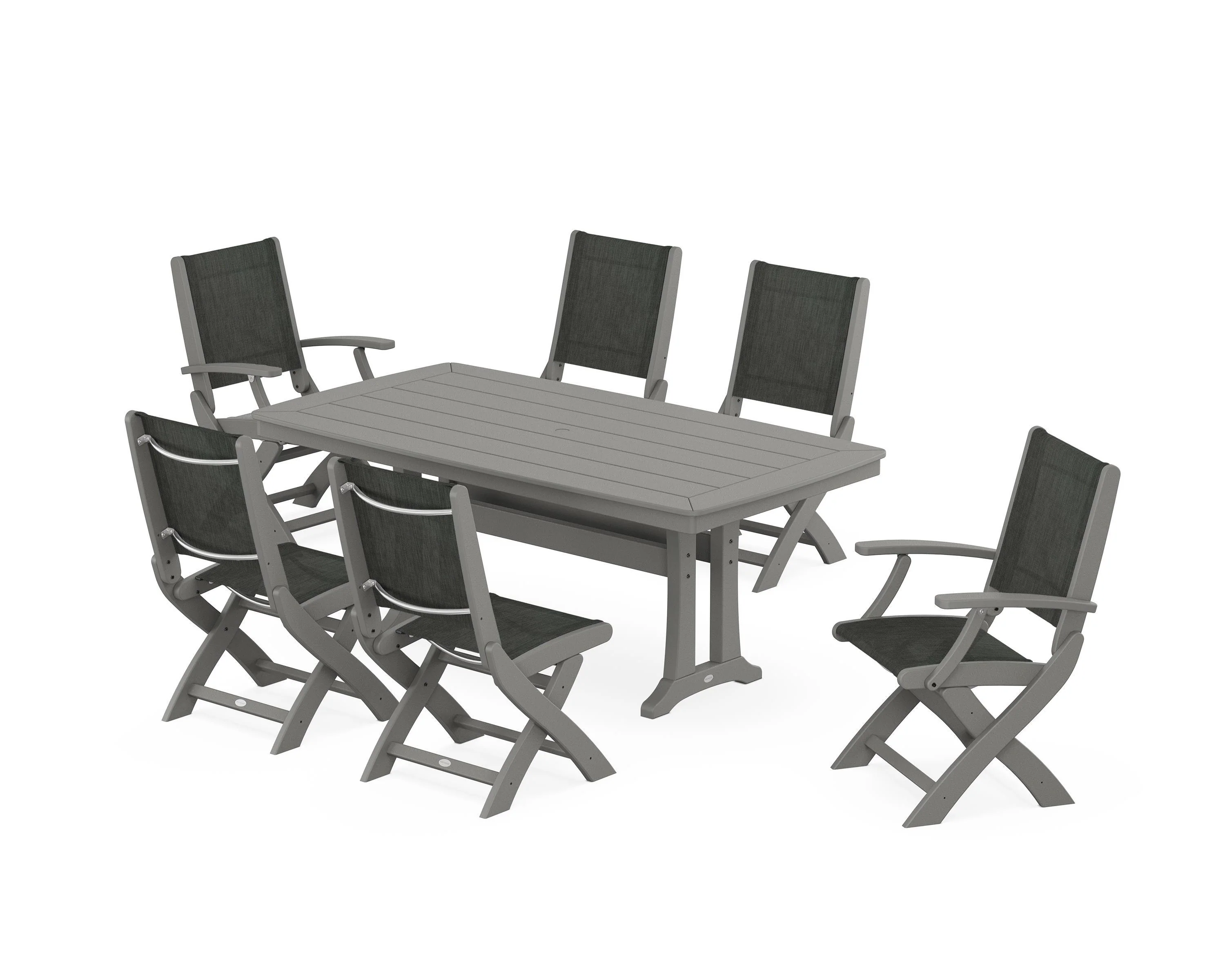 Coastal Folding Chair 7-Piece Dining Set with Trestle Legs - Image 6