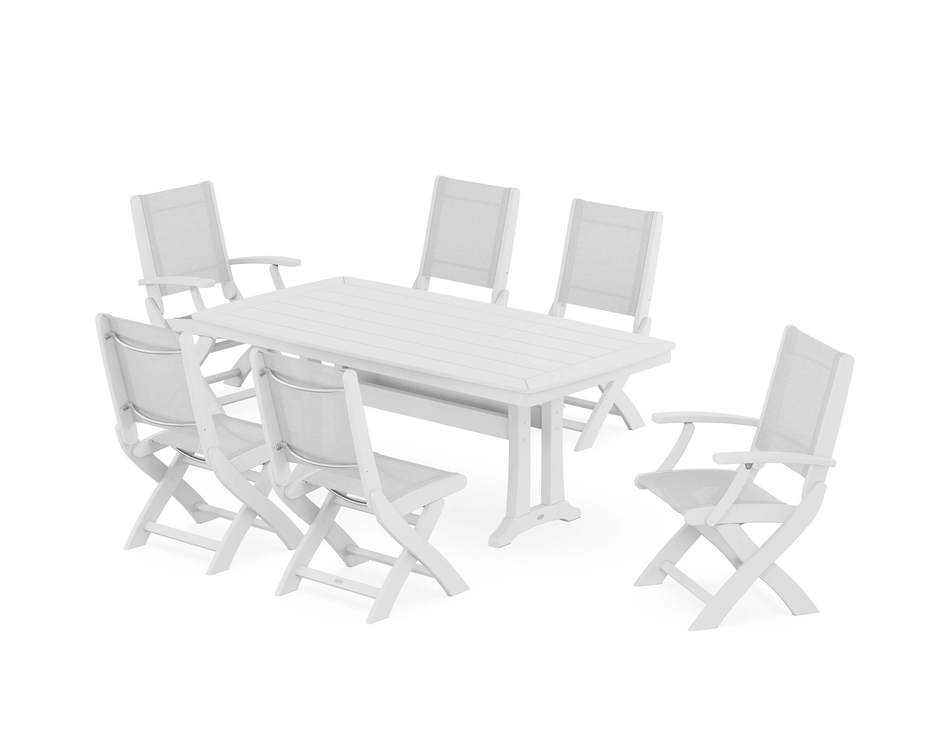 Coastal Folding Chair 7-Piece Dining Set with Trestle Legs - Image 61