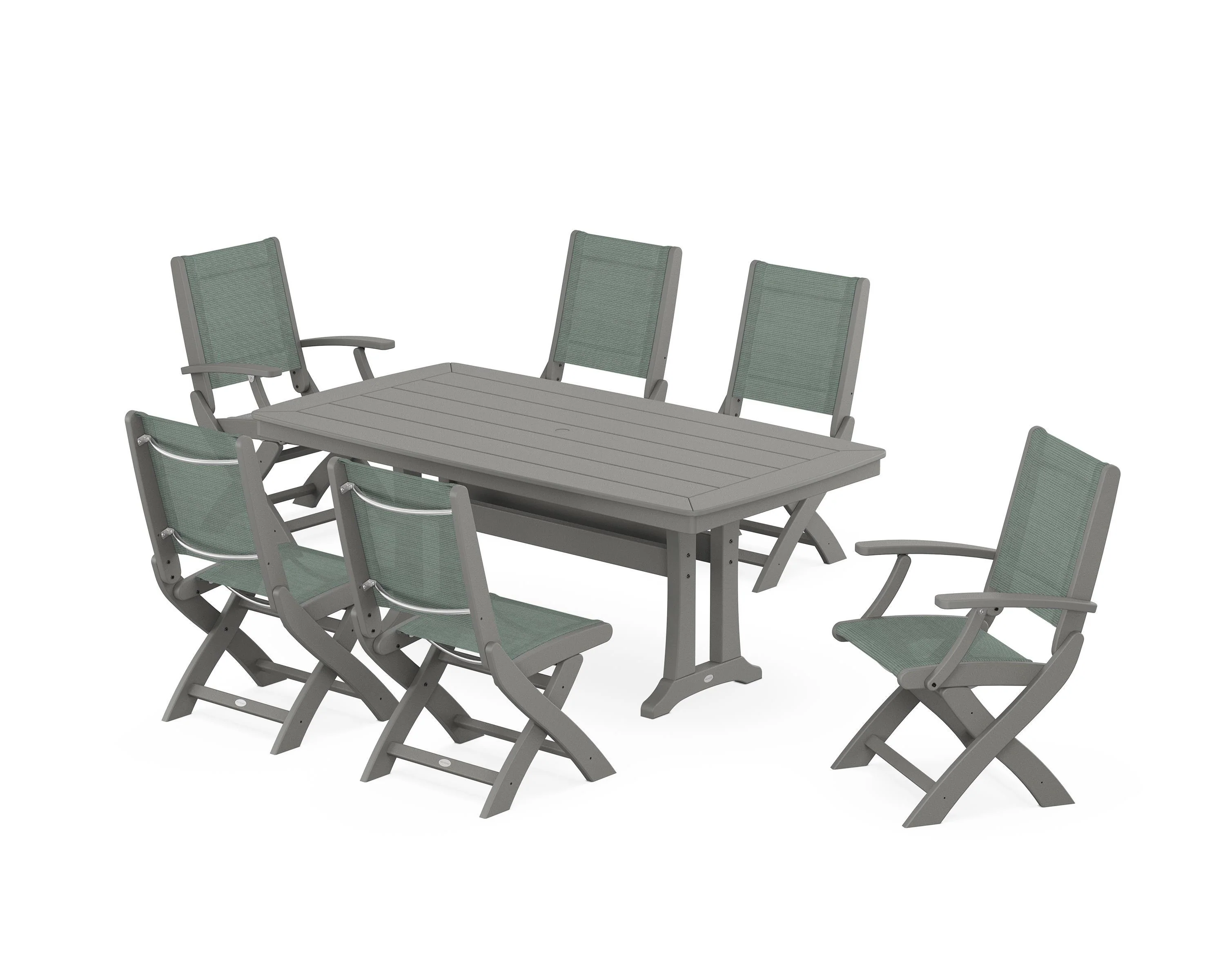 Coastal Folding Chair 7-Piece Dining Set with Trestle Legs - Image 62