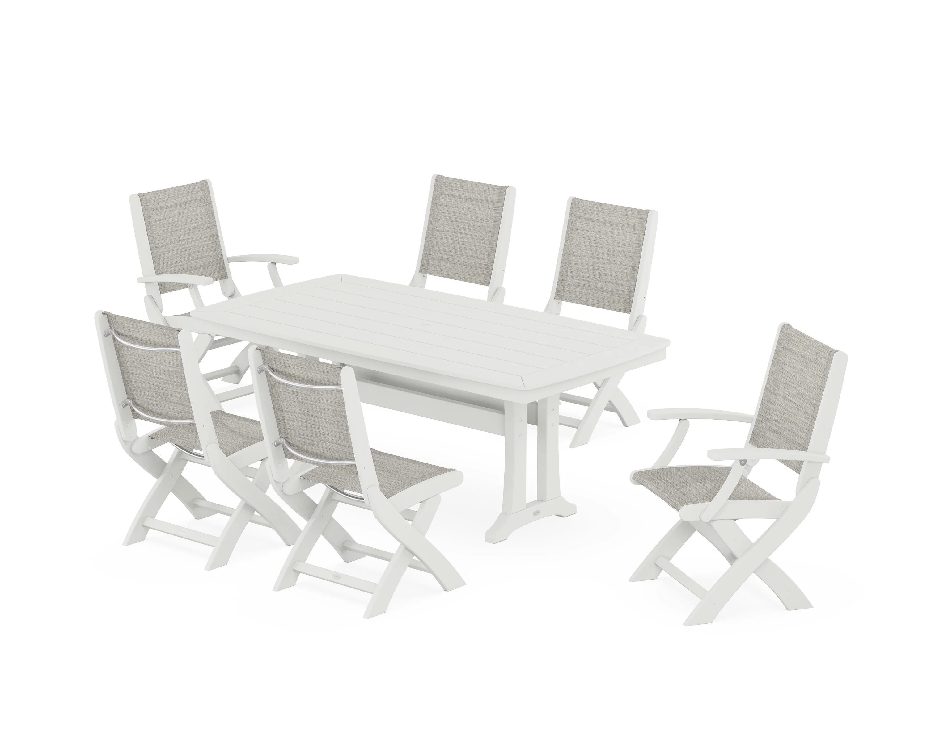Coastal Folding Chair 7-Piece Dining Set with Trestle Legs - Image 63