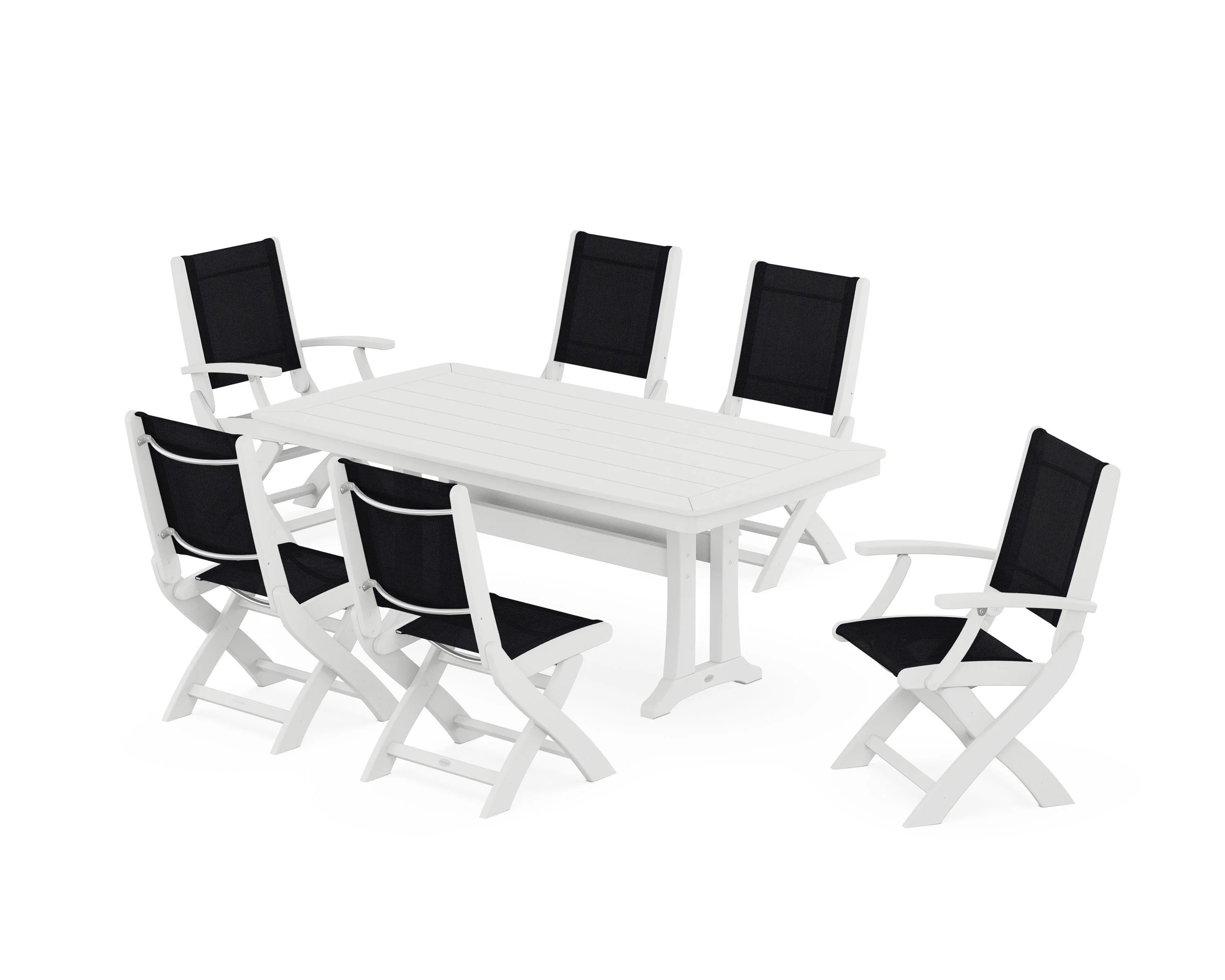 Coastal Folding Chair 7-Piece Dining Set with Trestle Legs - Image 64