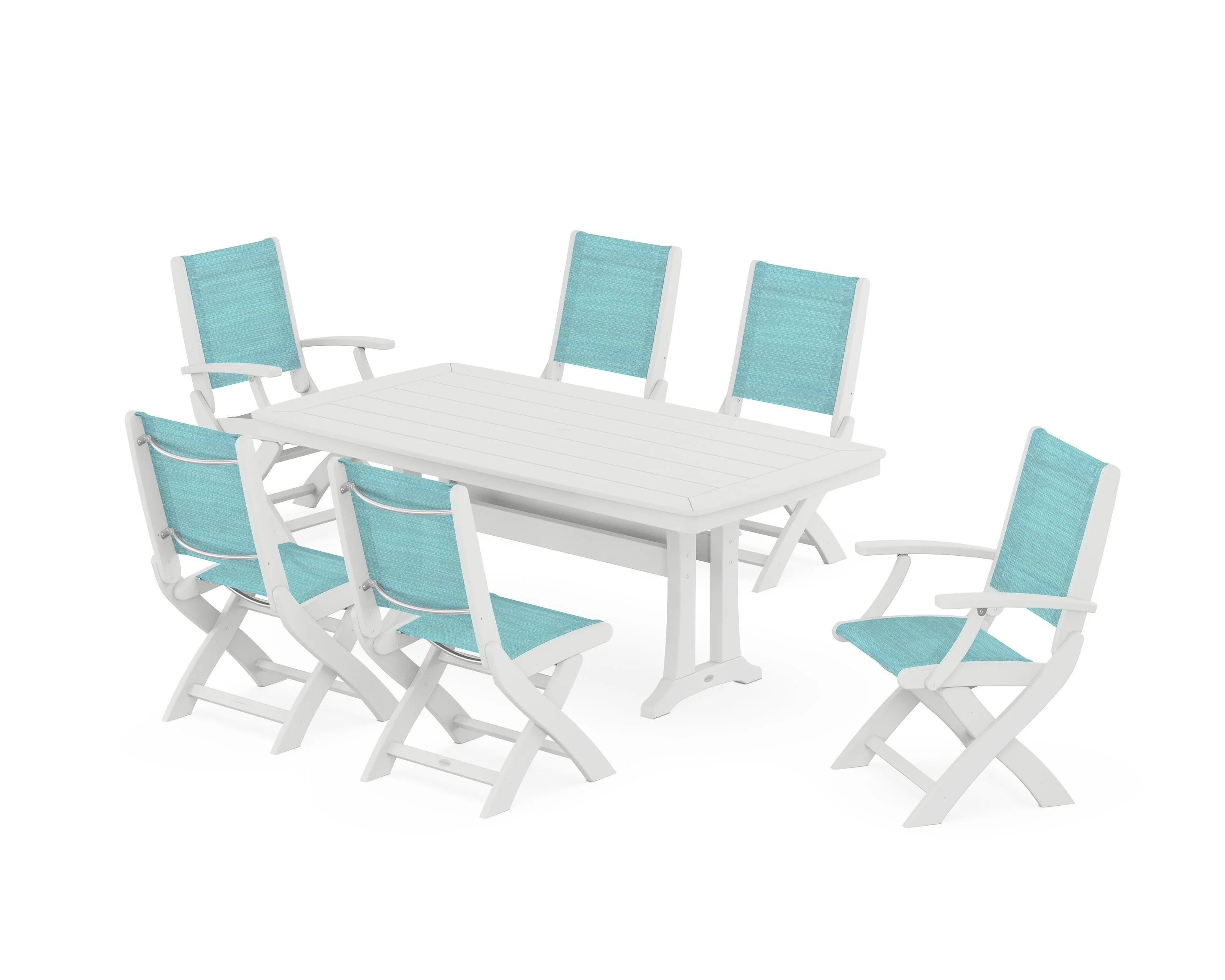 Coastal Folding Chair 7-Piece Dining Set with Trestle Legs - Image 66