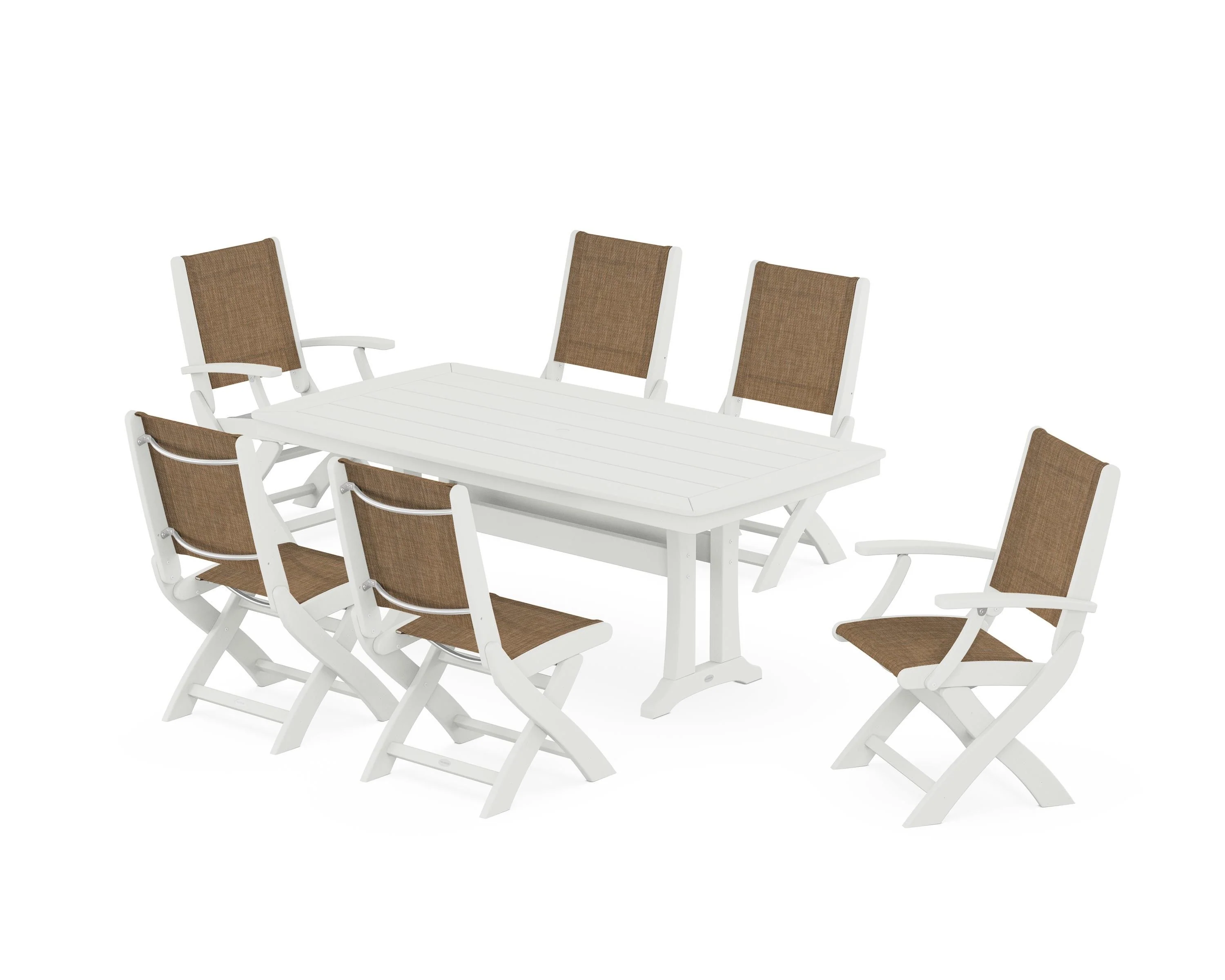 Coastal Folding Chair 7-Piece Dining Set with Trestle Legs - Image 67