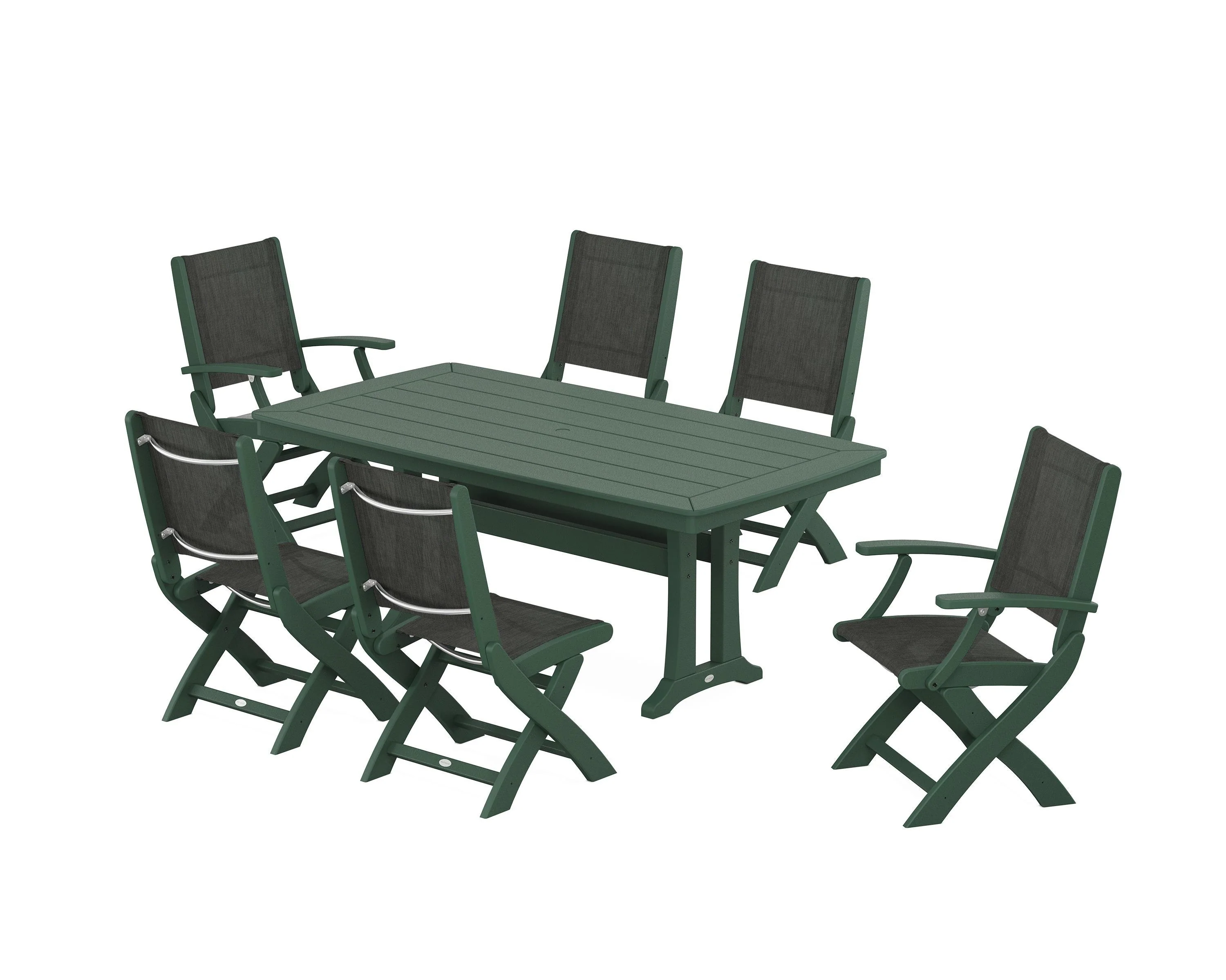 Coastal Folding Chair 7-Piece Dining Set with Trestle Legs - Image 68