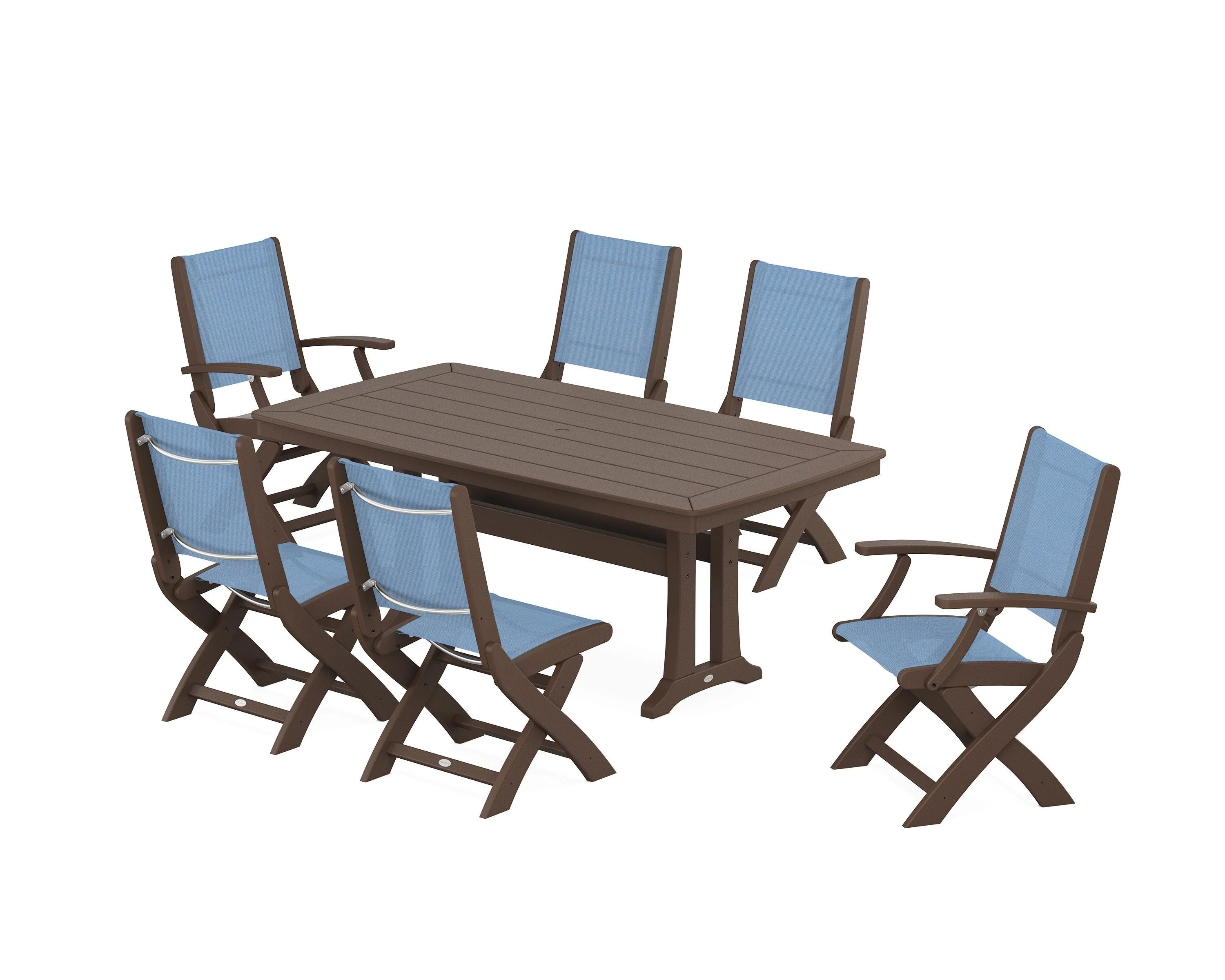 Coastal Folding Chair 7-Piece Dining Set with Trestle Legs - Image 69