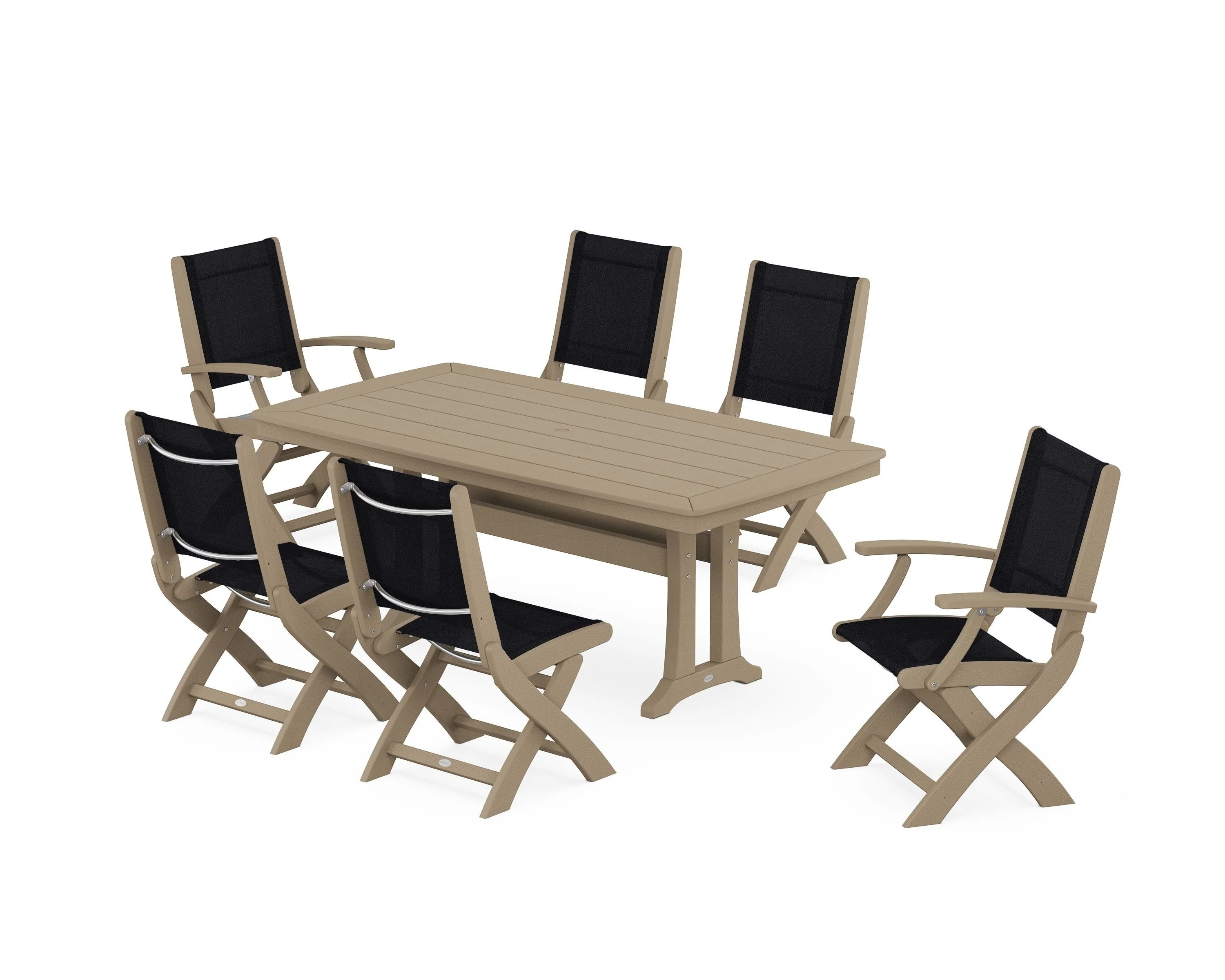 Coastal Folding Chair 7-Piece Dining Set with Trestle Legs - Image 7
