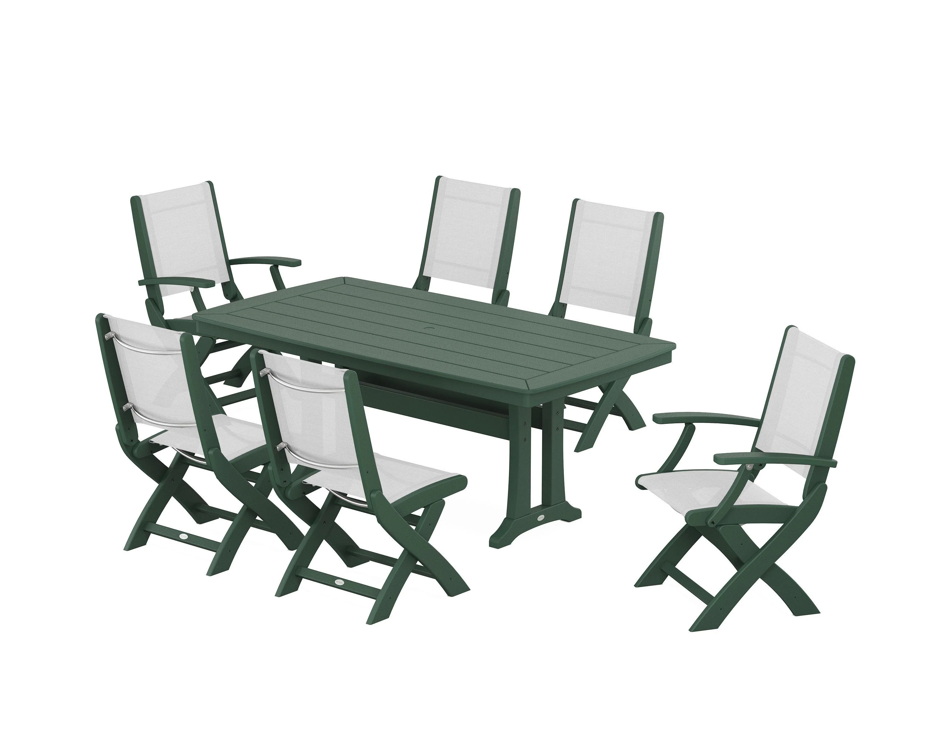 Coastal Folding Chair 7-Piece Dining Set with Trestle Legs - Image 70