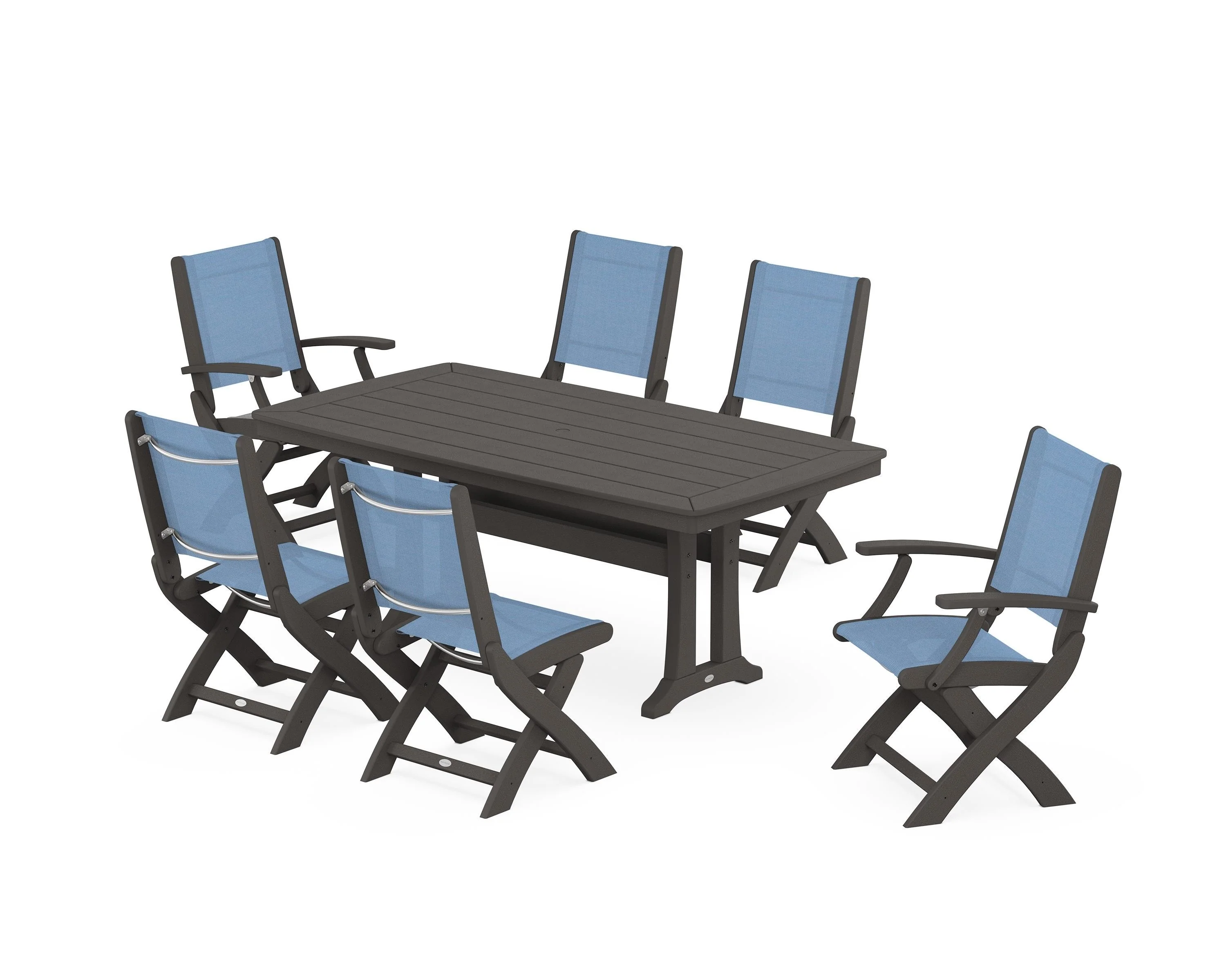 Coastal Folding Chair 7-Piece Dining Set with Trestle Legs - Image 71
