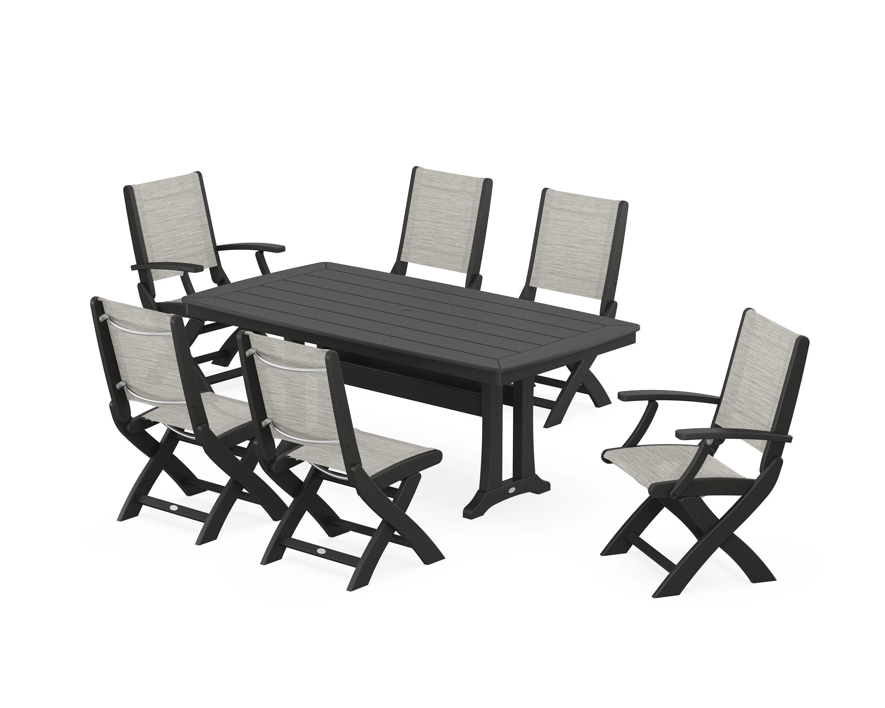 Coastal Folding Chair 7-Piece Dining Set with Trestle Legs - Image 72