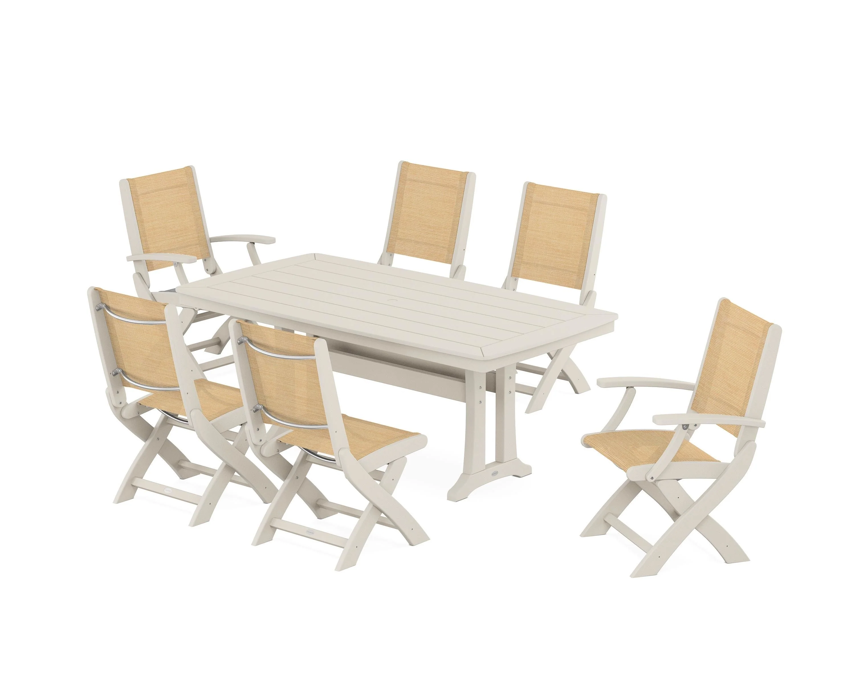 Coastal Folding Chair 7-Piece Dining Set with Trestle Legs - Image 73