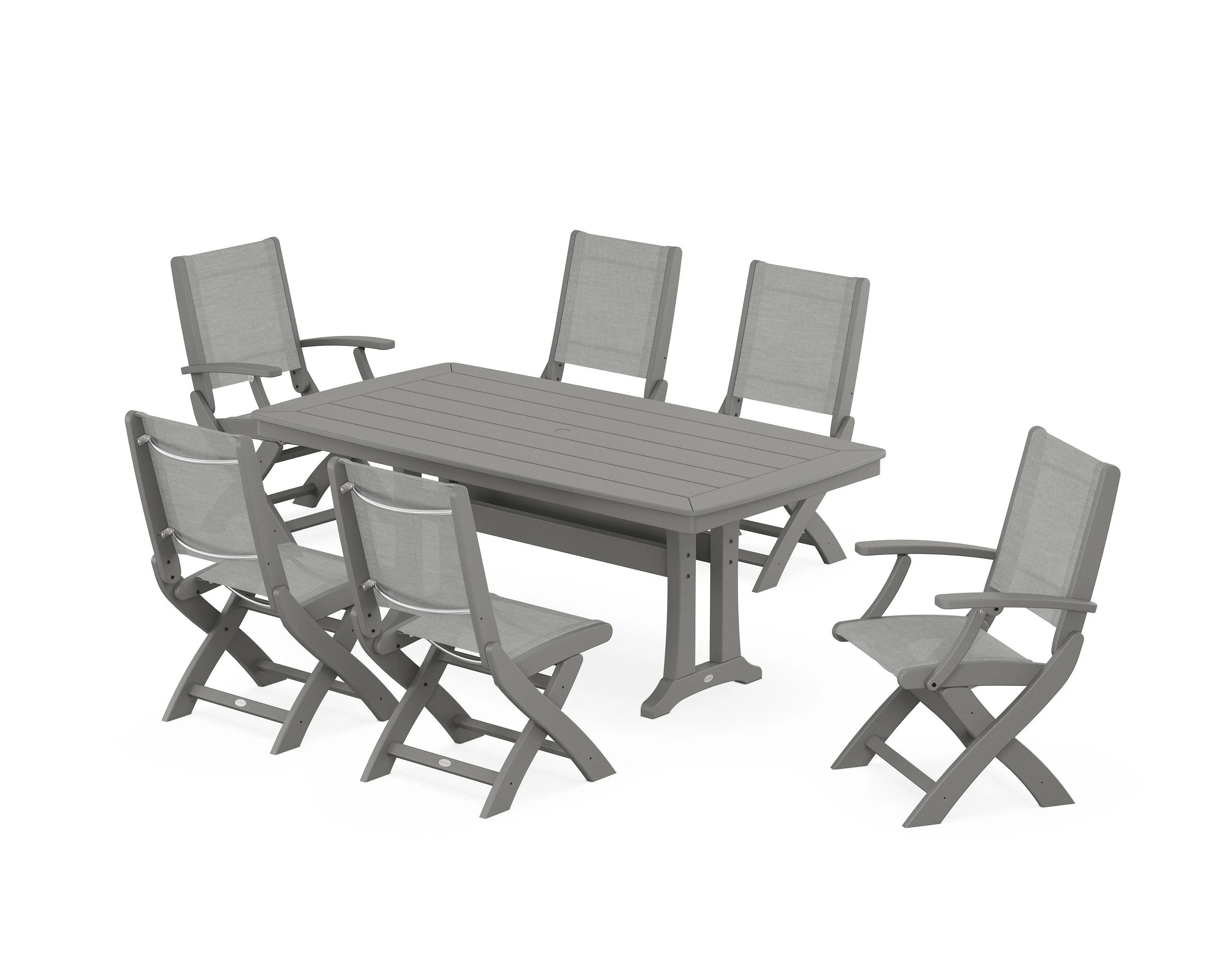 Coastal Folding Chair 7-Piece Dining Set with Trestle Legs - Image 75