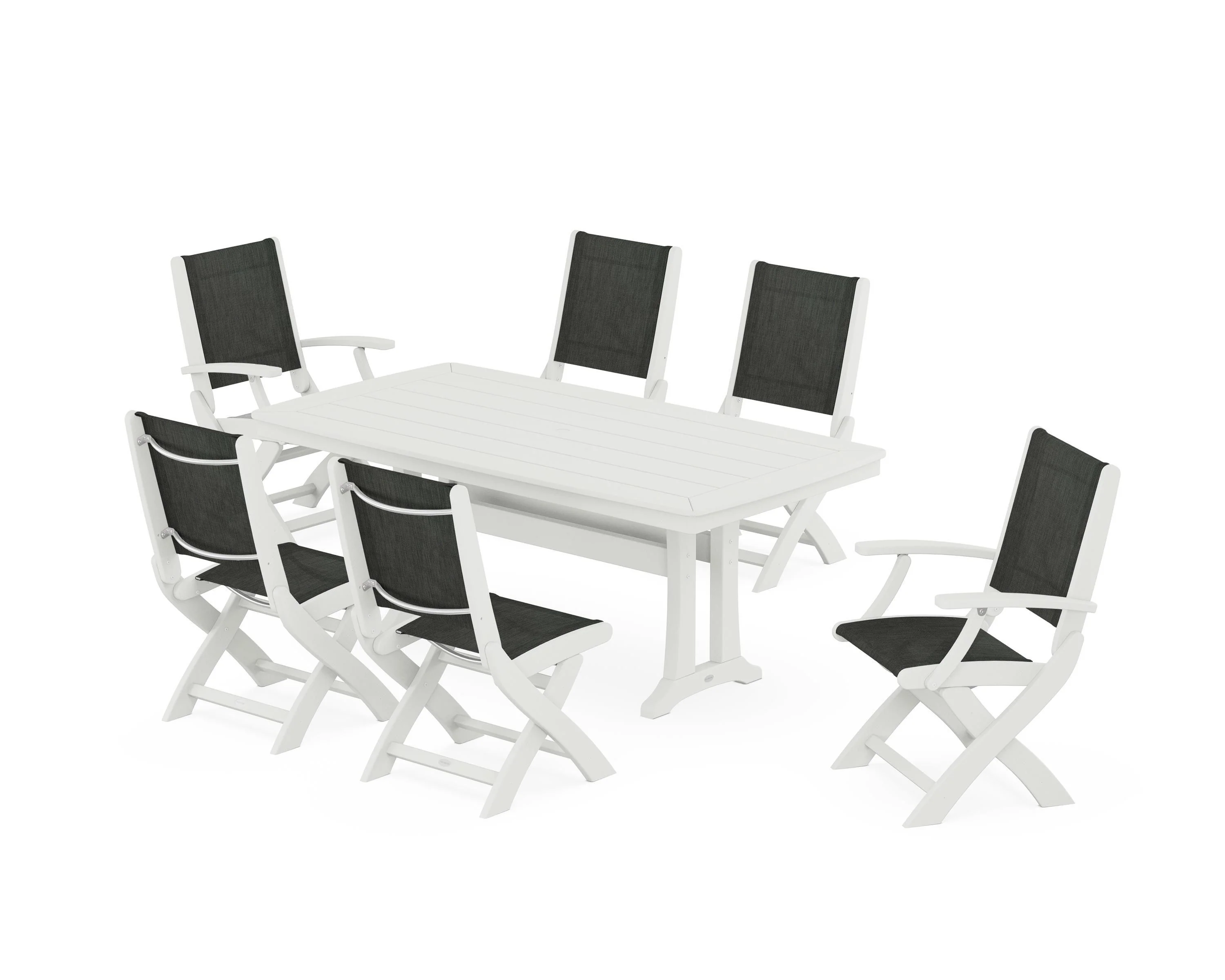 Coastal Folding Chair 7-Piece Dining Set with Trestle Legs - Image 76