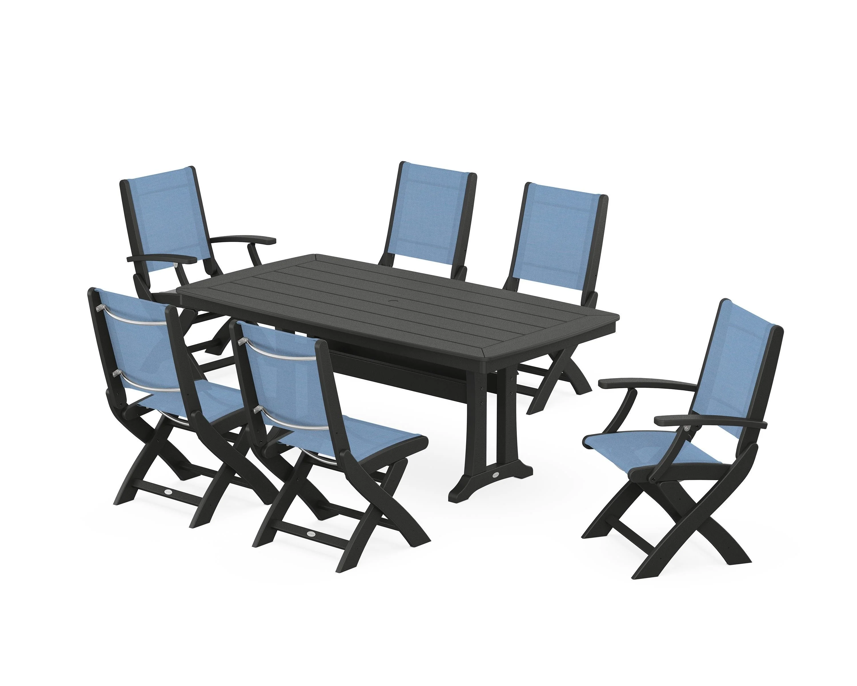 Coastal Folding Chair 7-Piece Dining Set with Trestle Legs - Image 77