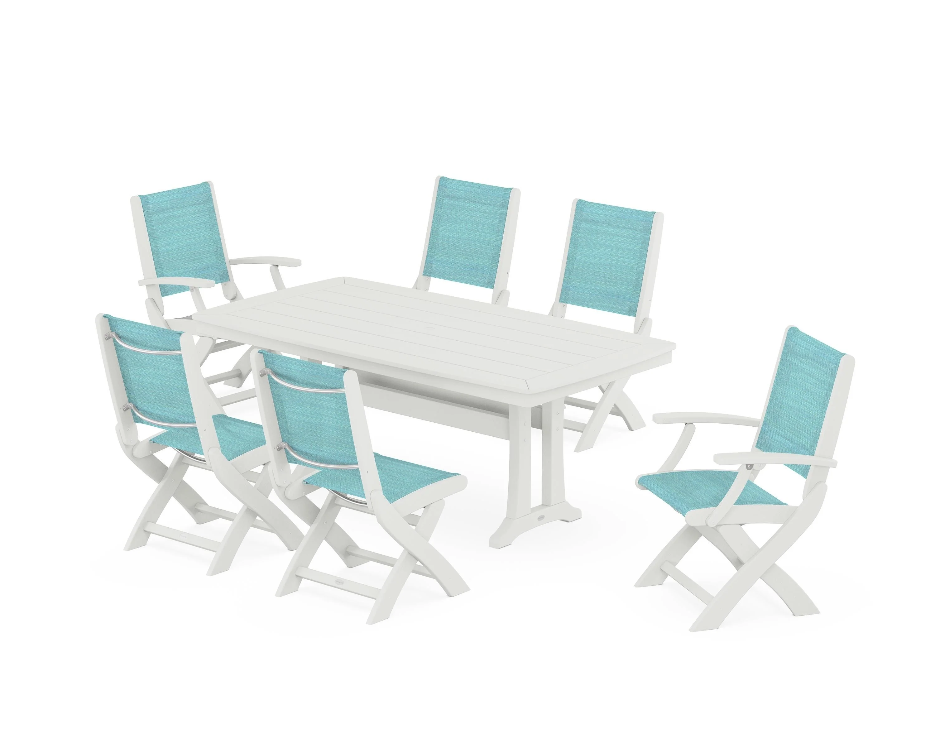 Coastal Folding Chair 7-Piece Dining Set with Trestle Legs - Image 78