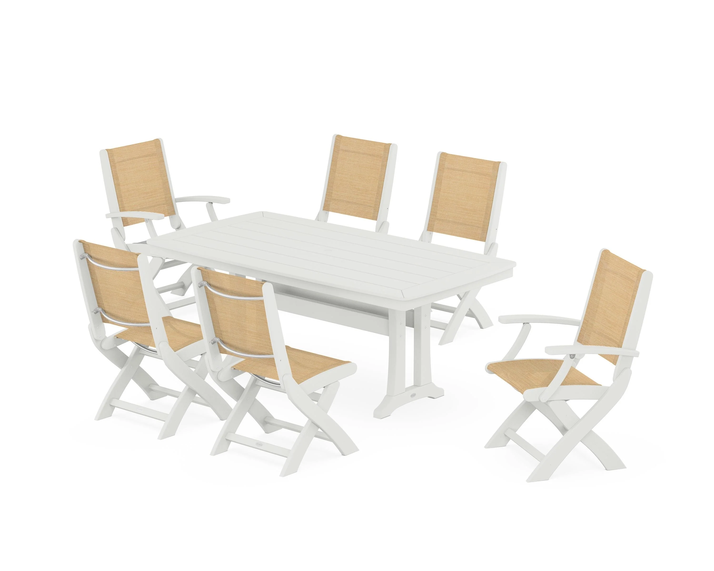 Coastal Folding Chair 7-Piece Dining Set with Trestle Legs - Image 79