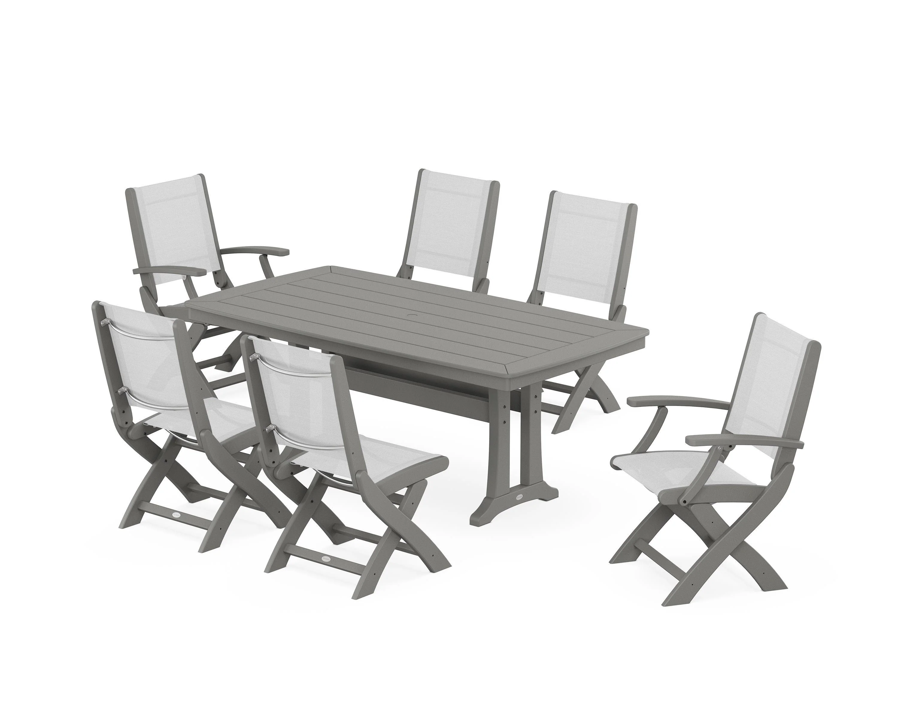 Coastal Folding Chair 7-Piece Dining Set with Trestle Legs - Image 8