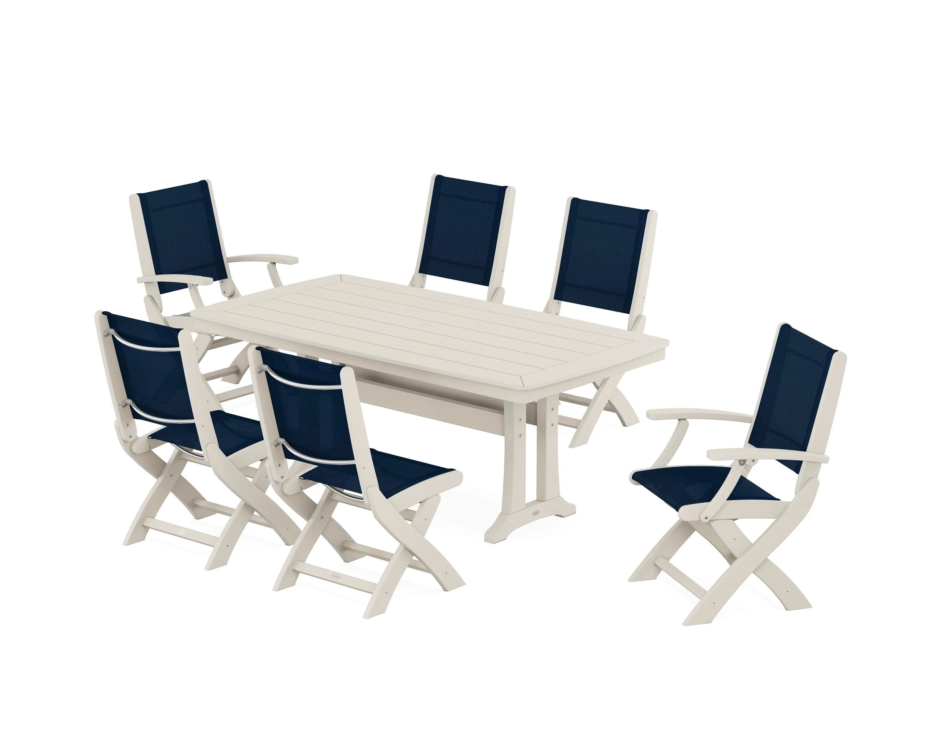 Coastal Folding Chair 7-Piece Dining Set with Trestle Legs - Image 81