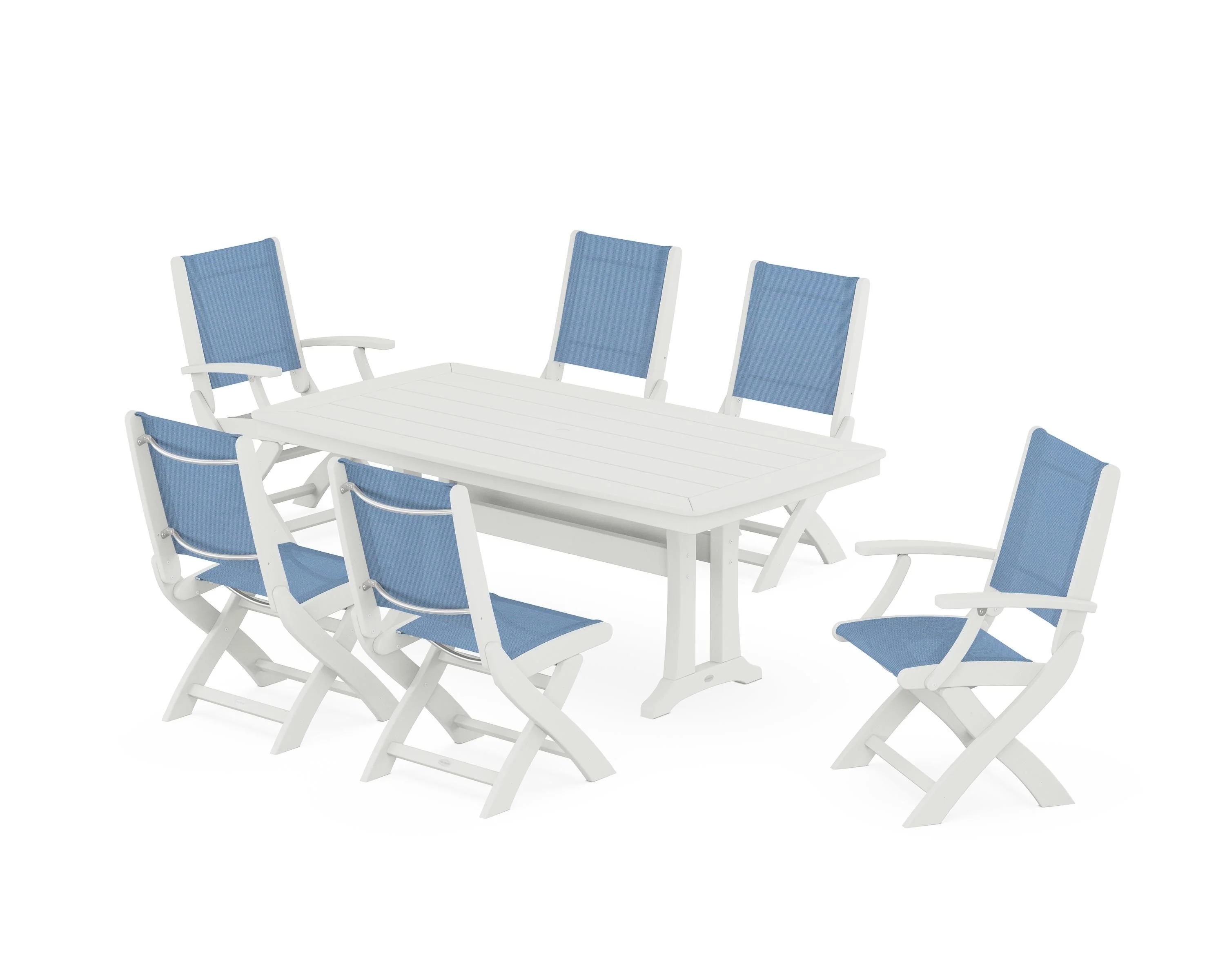 Coastal Folding Chair 7-Piece Dining Set with Trestle Legs - Image 83