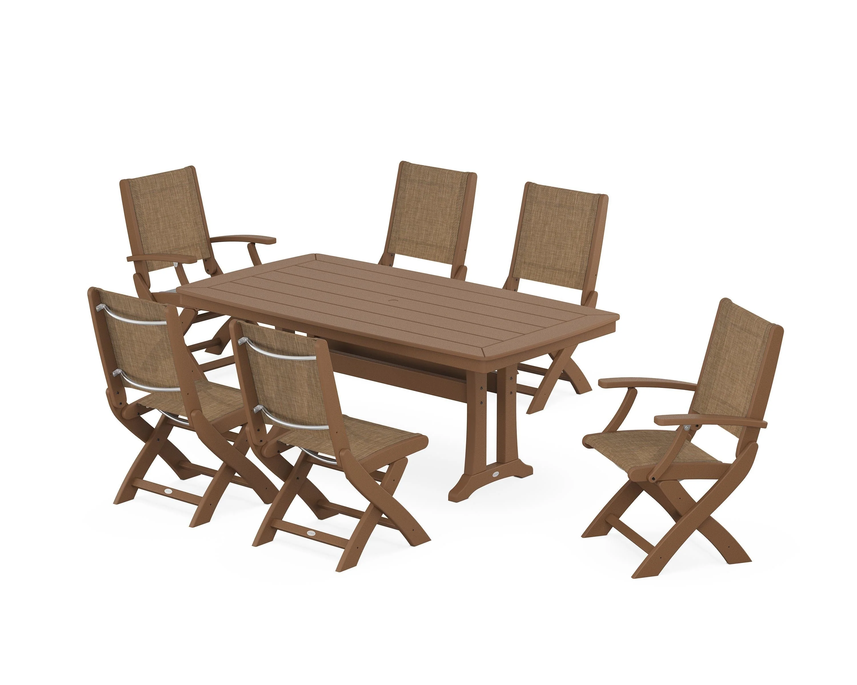 Coastal Folding Chair 7-Piece Dining Set with Trestle Legs - Image 84