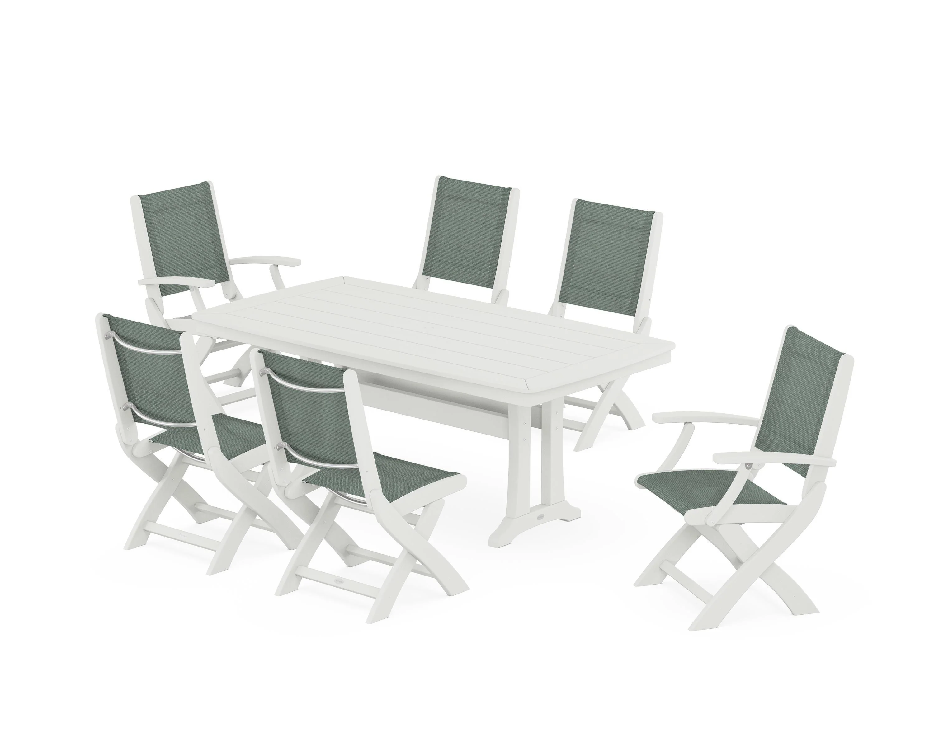 Coastal Folding Chair 7-Piece Dining Set with Trestle Legs - Image 86