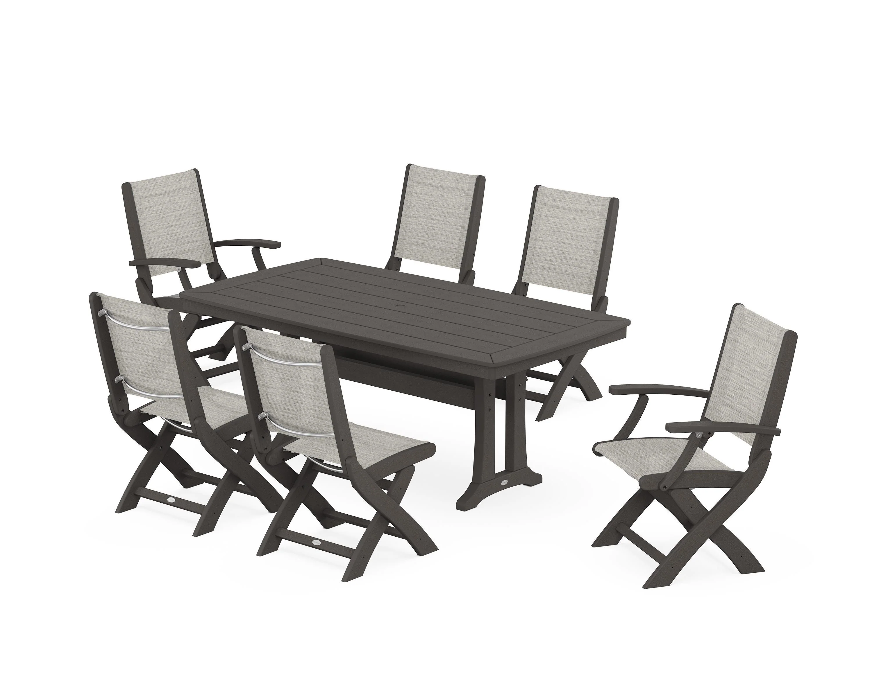 Coastal Folding Chair 7-Piece Dining Set with Trestle Legs - Image 9