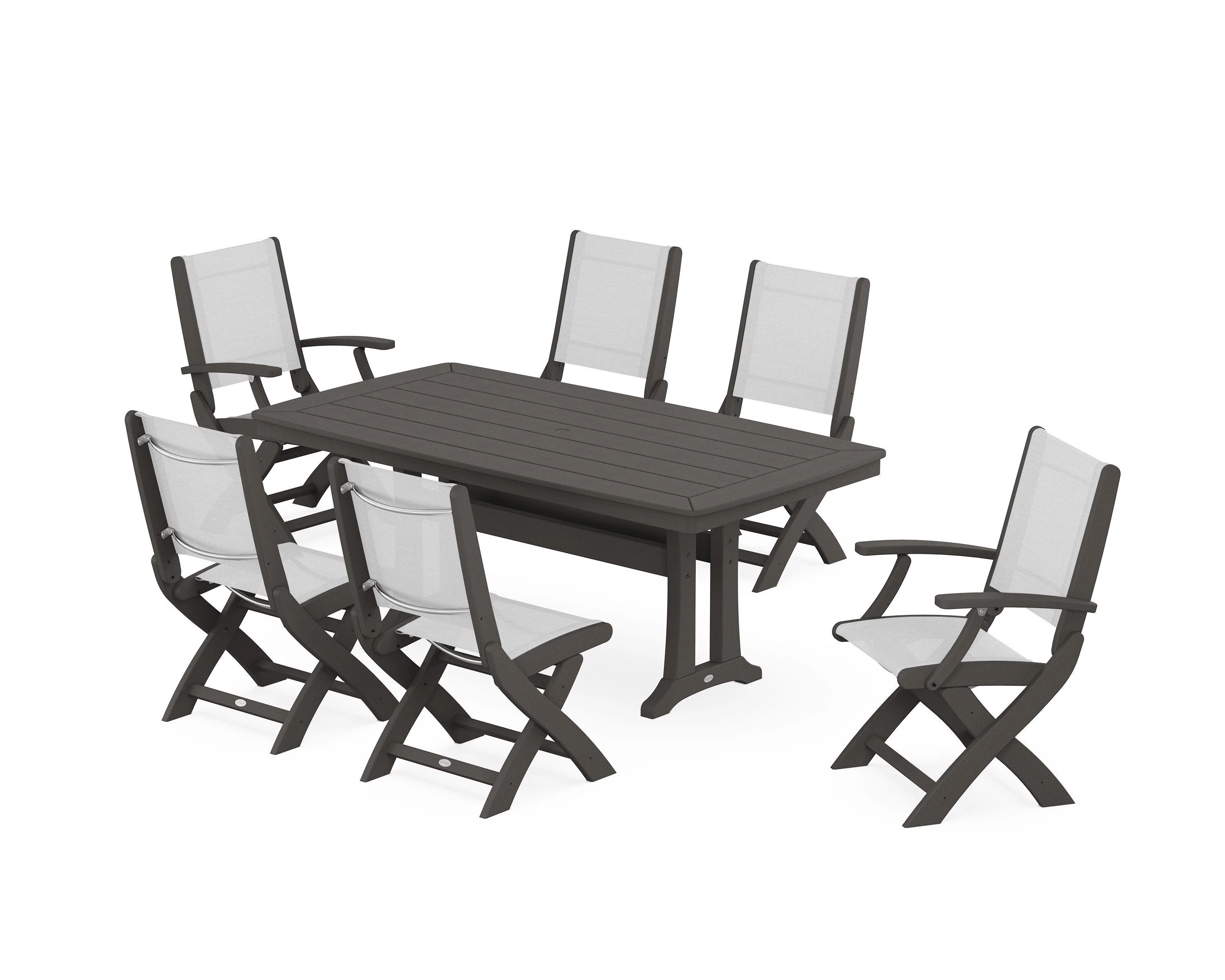 Coastal Folding Chair 7-Piece Dining Set with Trestle Legs - Image 90