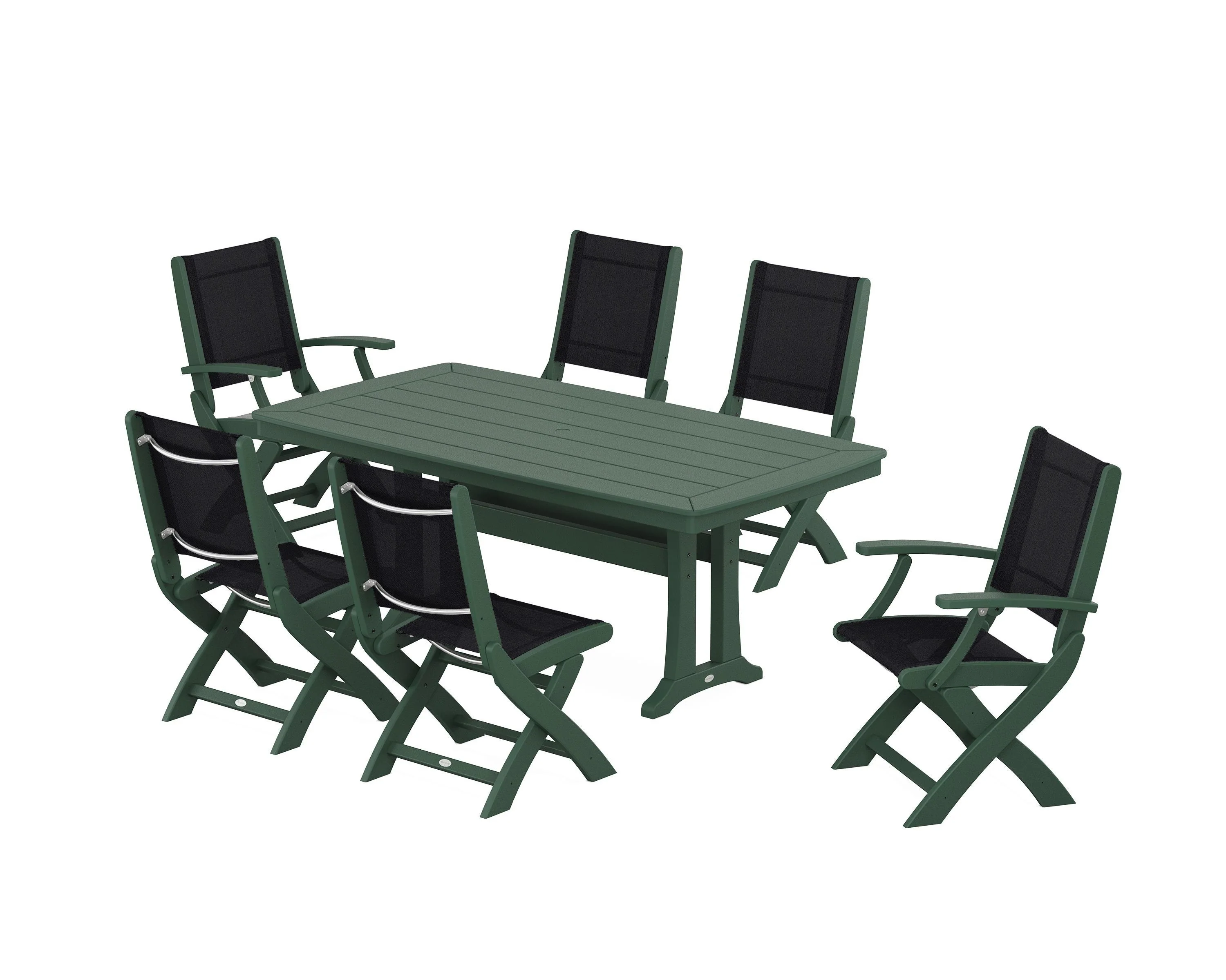 Coastal Folding Chair 7-Piece Dining Set with Trestle Legs - Image 93