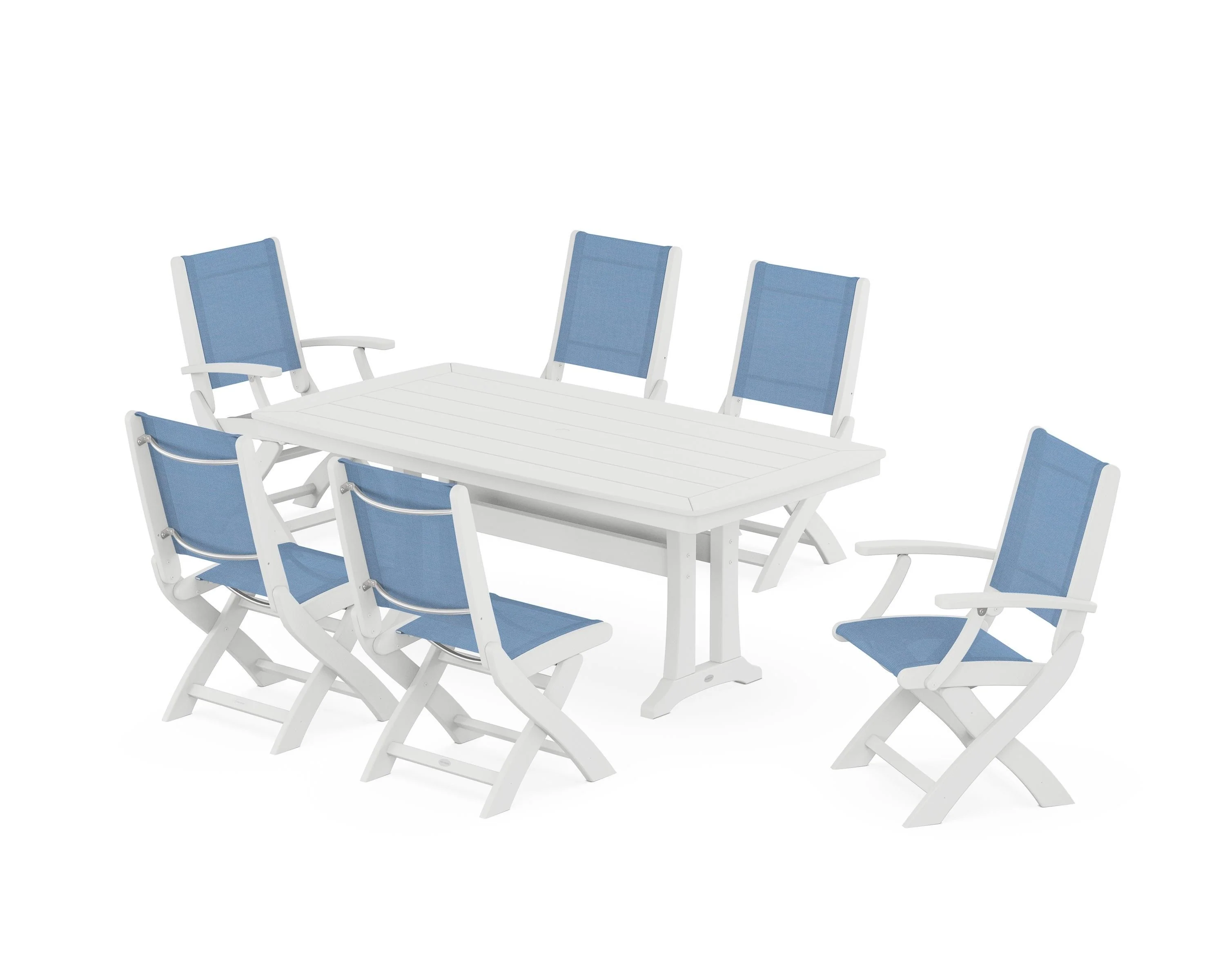 Coastal Folding Chair 7-Piece Dining Set with Trestle Legs - Image 95