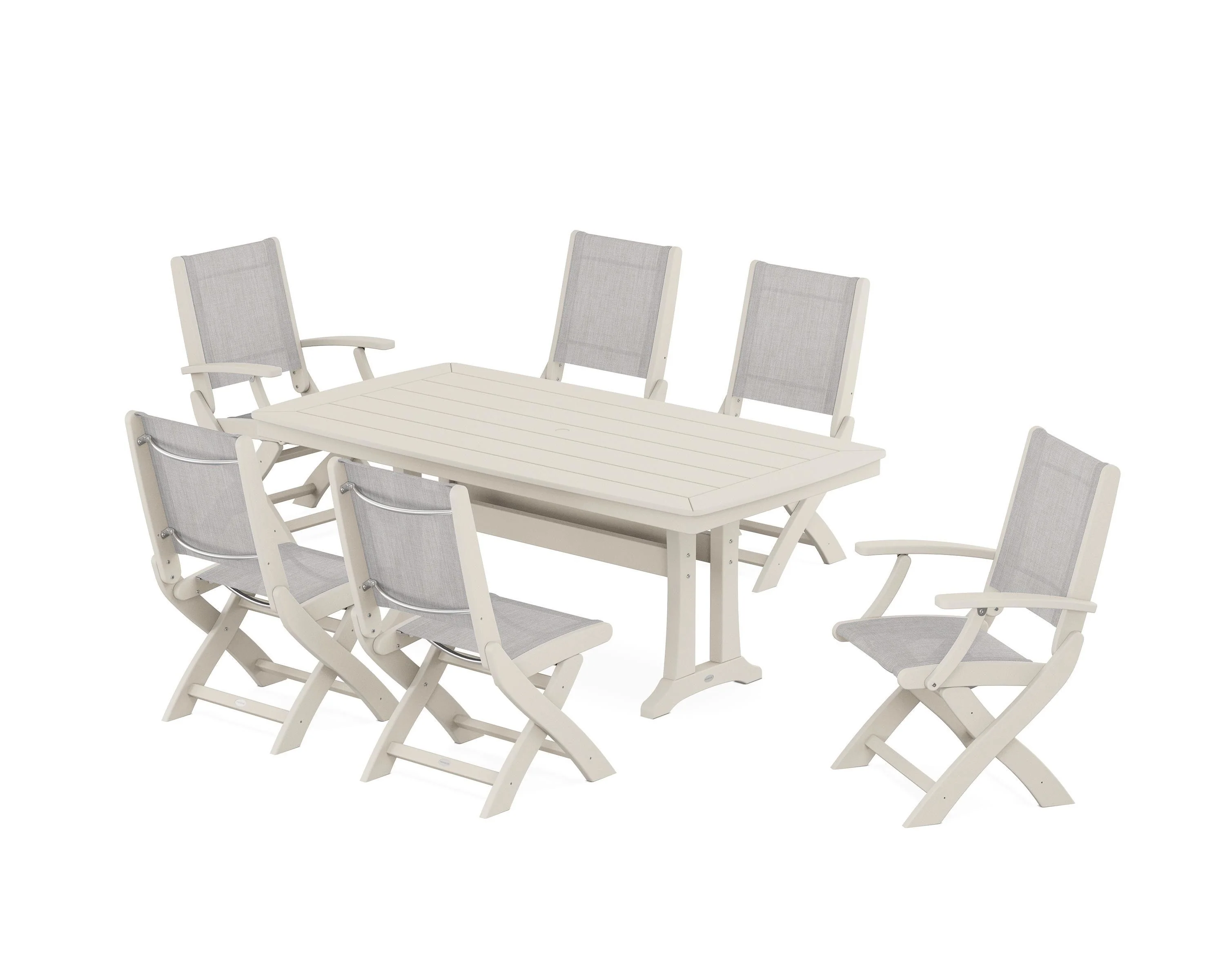 Coastal Folding Chair 7-Piece Dining Set with Trestle Legs - Image 96