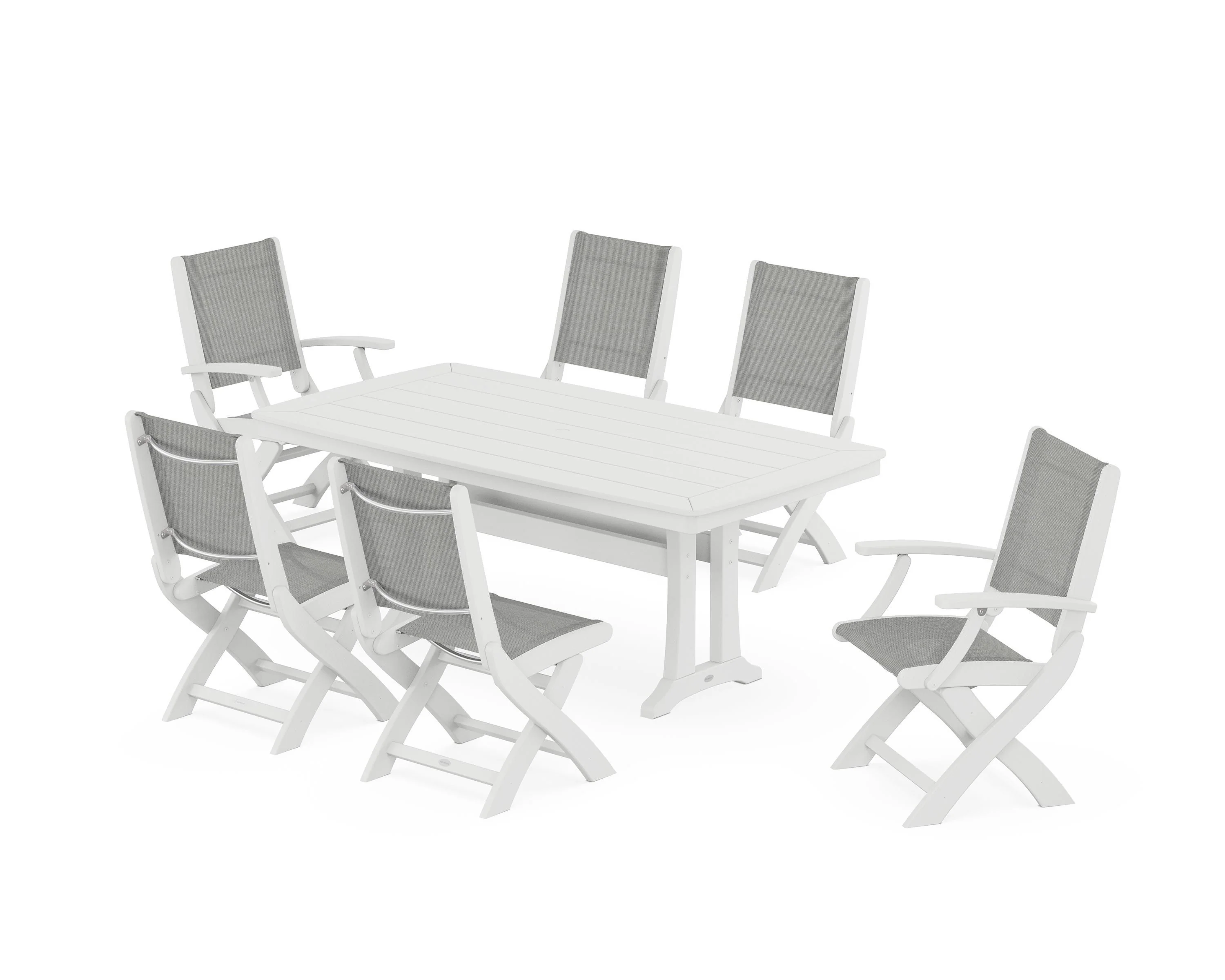 Coastal Folding Chair 7-Piece Dining Set with Trestle Legs - Image 97
