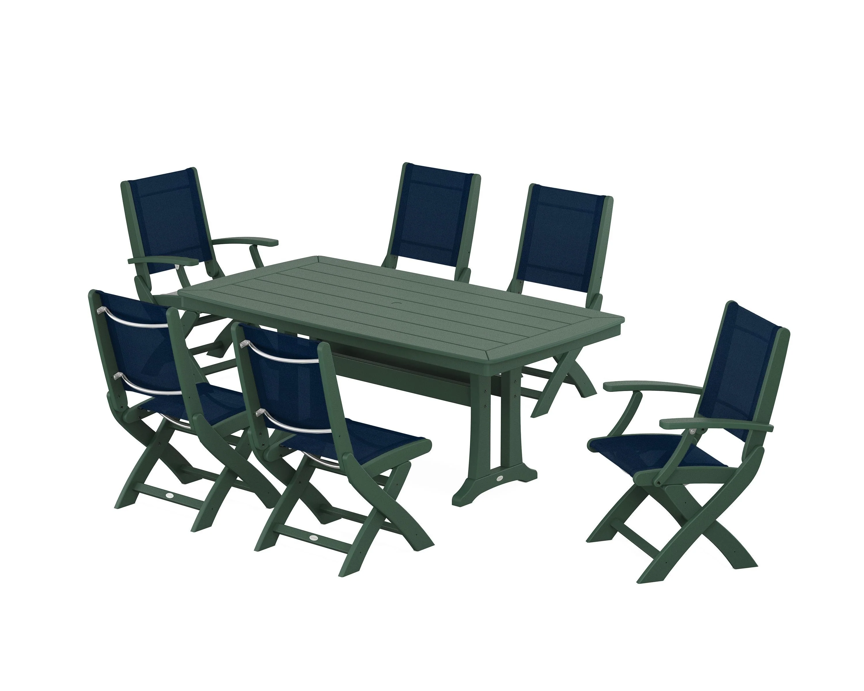 Coastal Folding Chair 7-Piece Dining Set with Trestle Legs - Image 99